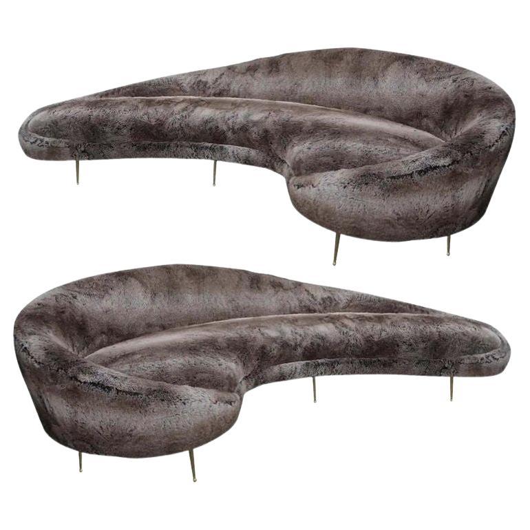 Pair of Large Right and Left Curved Sofas in the Style of Ico Parisi, 1950-1959