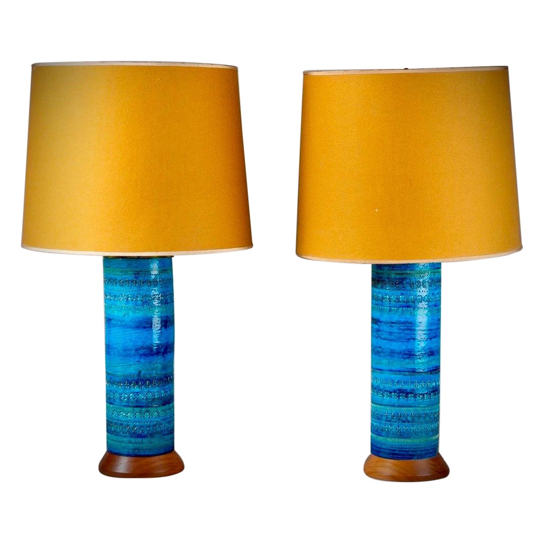 Pair of large 'Rimini Blue' table Lamps, By Aldo Londi for Bitossi, Italy 1960s For Sale