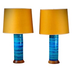 Pair of large 'Rimini Blue' table Lamps, By Aldo Londi for Bitossi, Italy 1960s