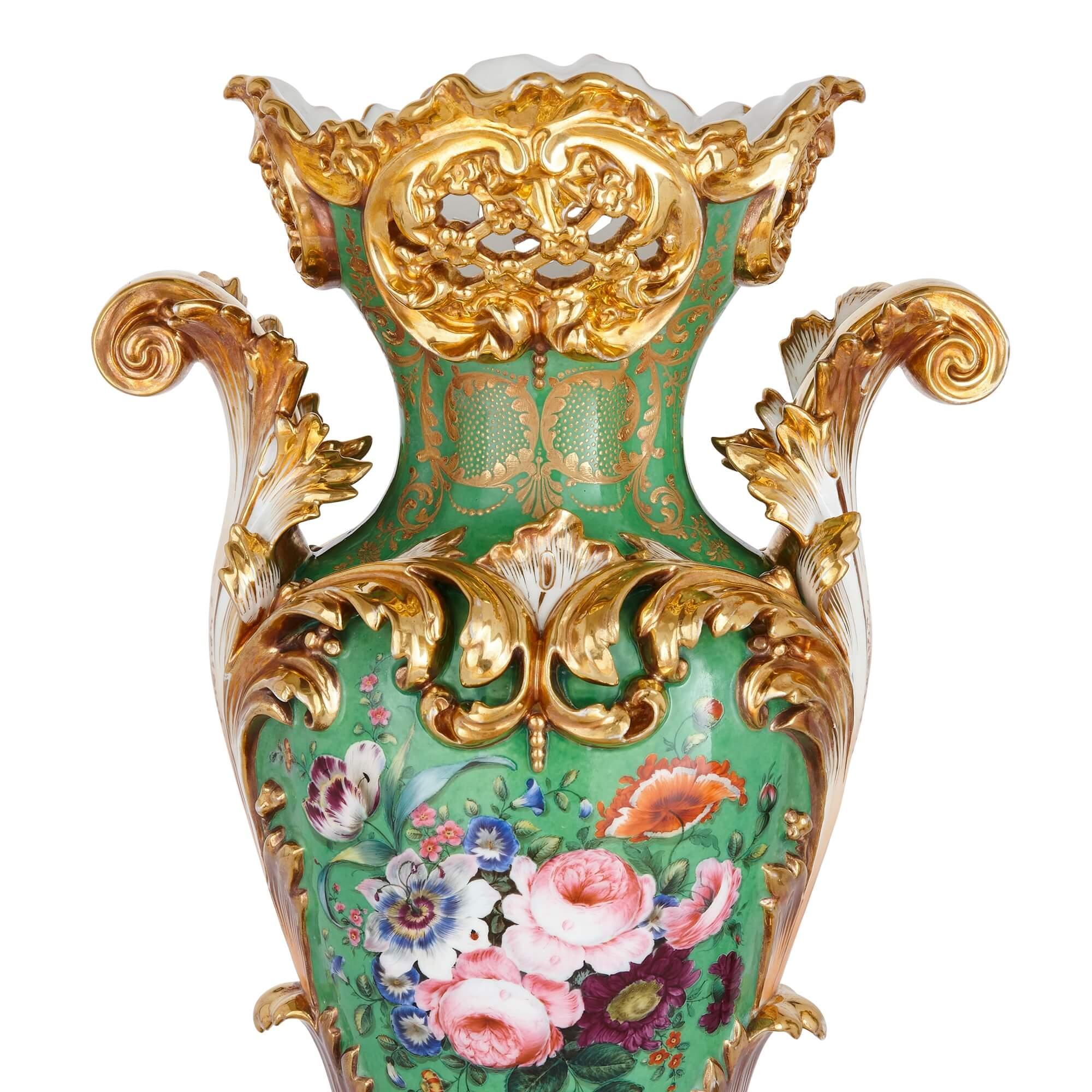 Pair of Large Rococo Porcelain Vases with Painted Madonnas and Floral Bouquets In Good Condition For Sale In London, GB