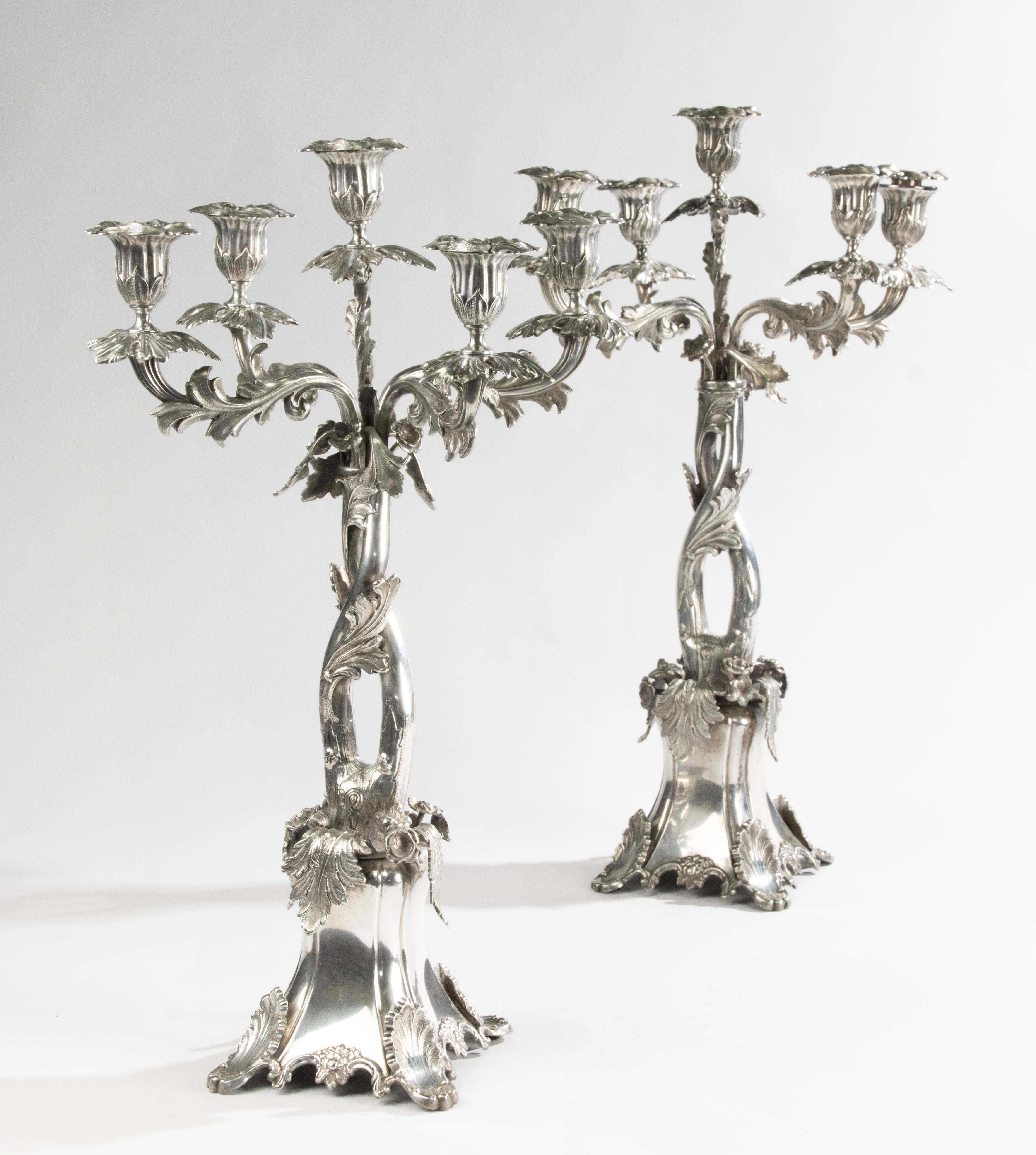 Pair of Large Rococo-Style Candelabra by A.G. Dufva - Sweden - c. 1900 en venta 7