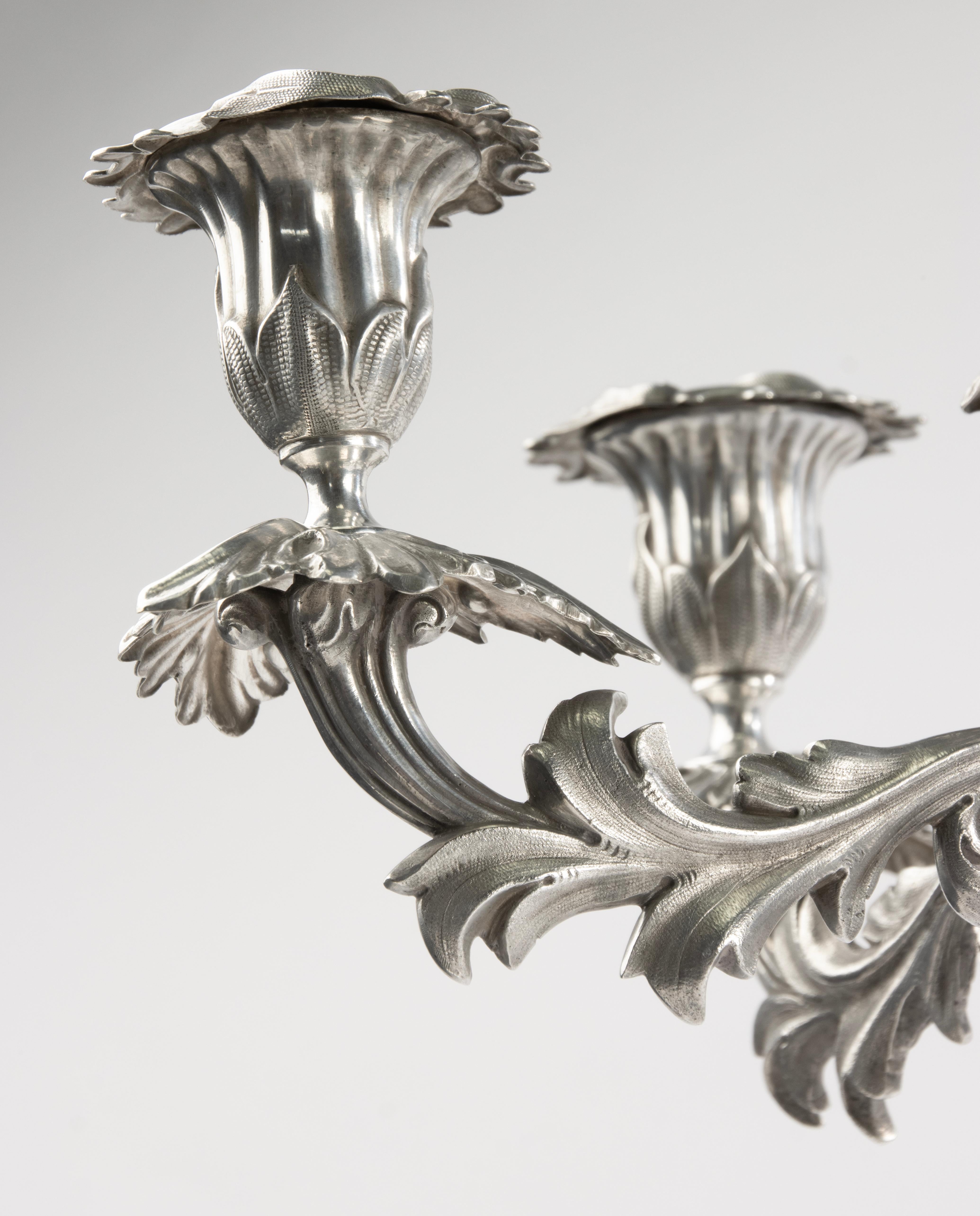 Pair of Large Rococo-Style Candelabra by A.G. Dufva - Sweden - c. 1900 Hecho a mano en venta