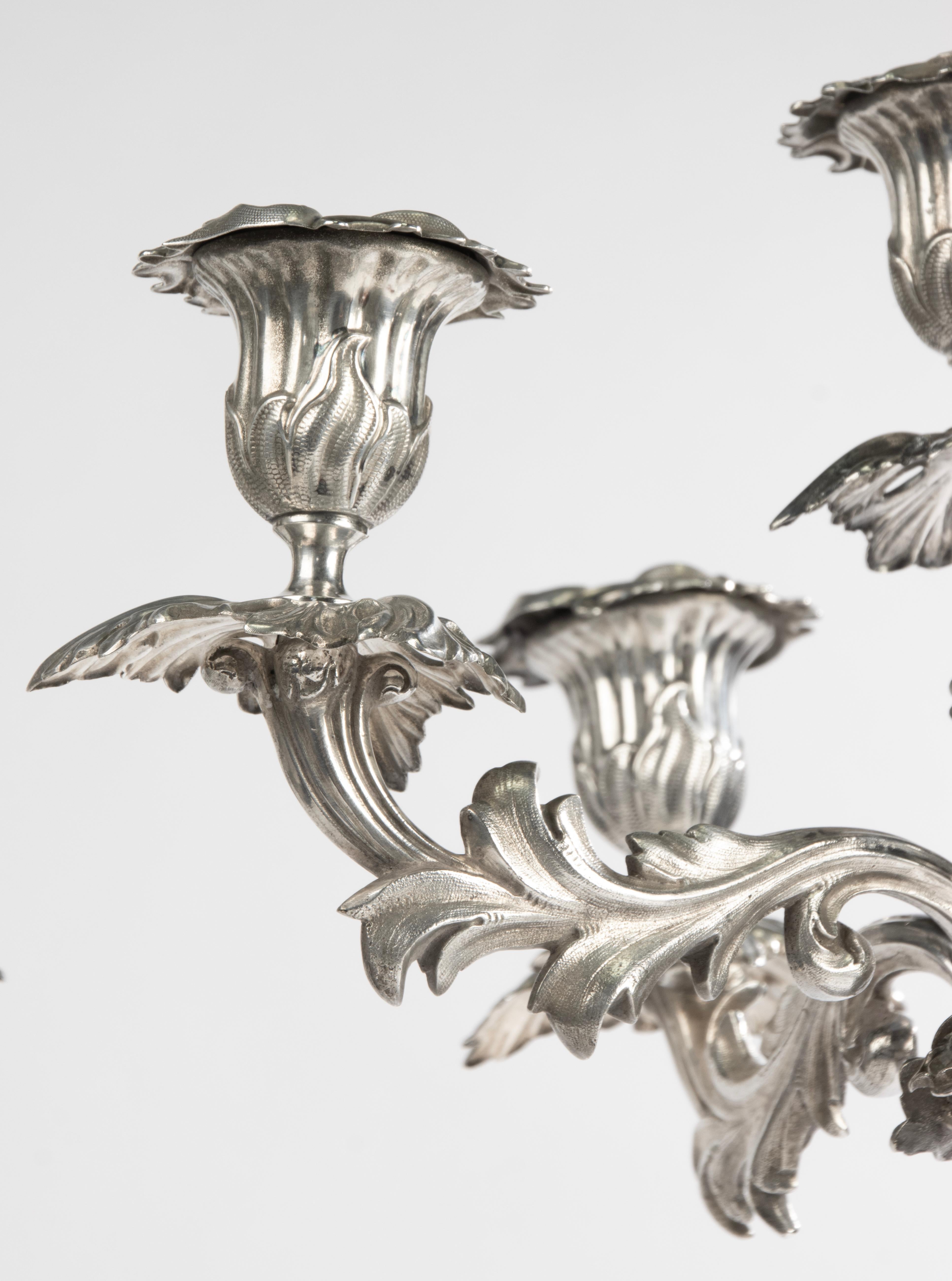 Pair of Large Rococo-Style Candelabra by A.G. Dufva - Sweden - c. 1900 Chapado en plata en venta