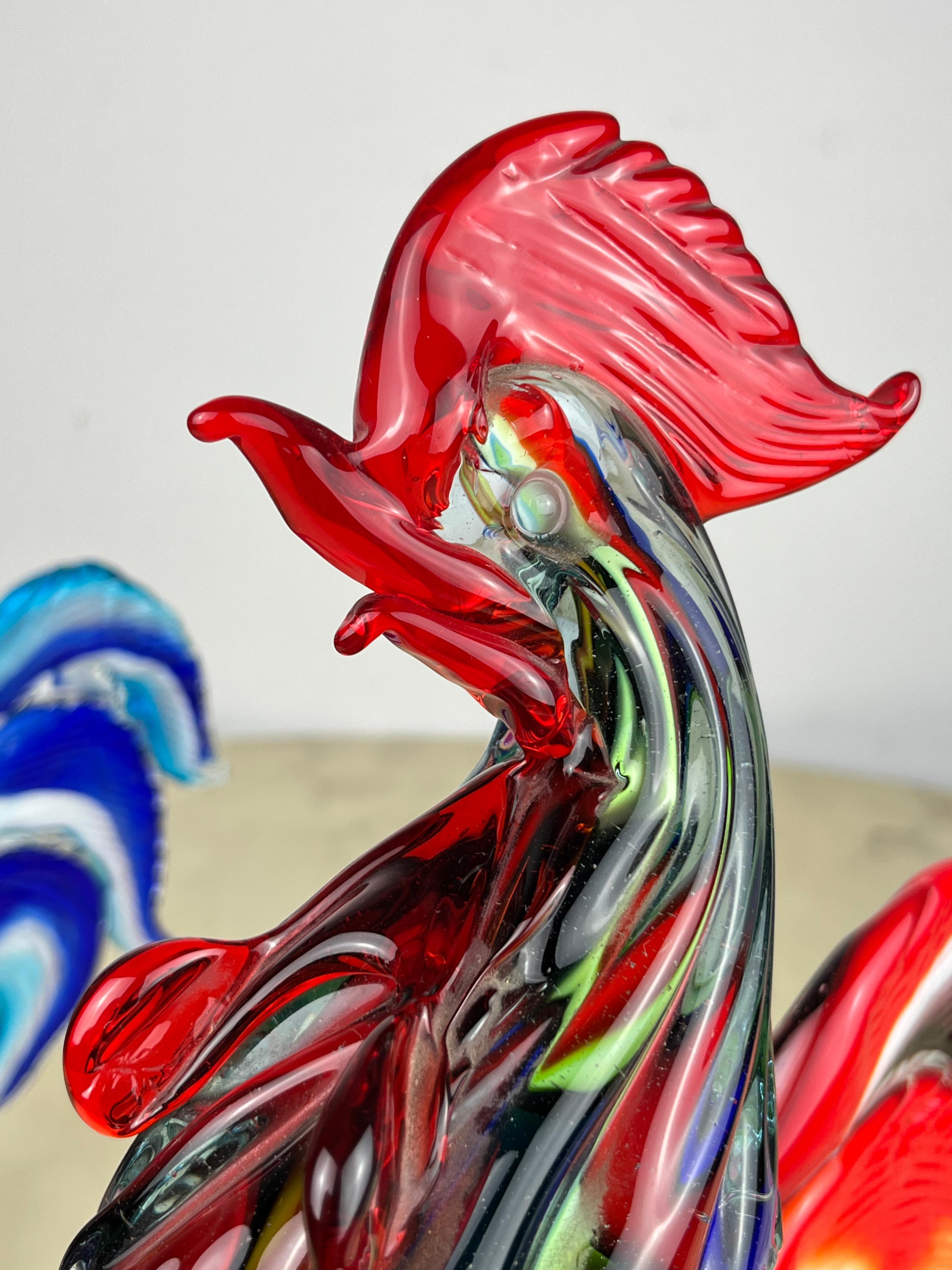 Pair of Large Roosters in Murano glass, Italy, 1970s 3