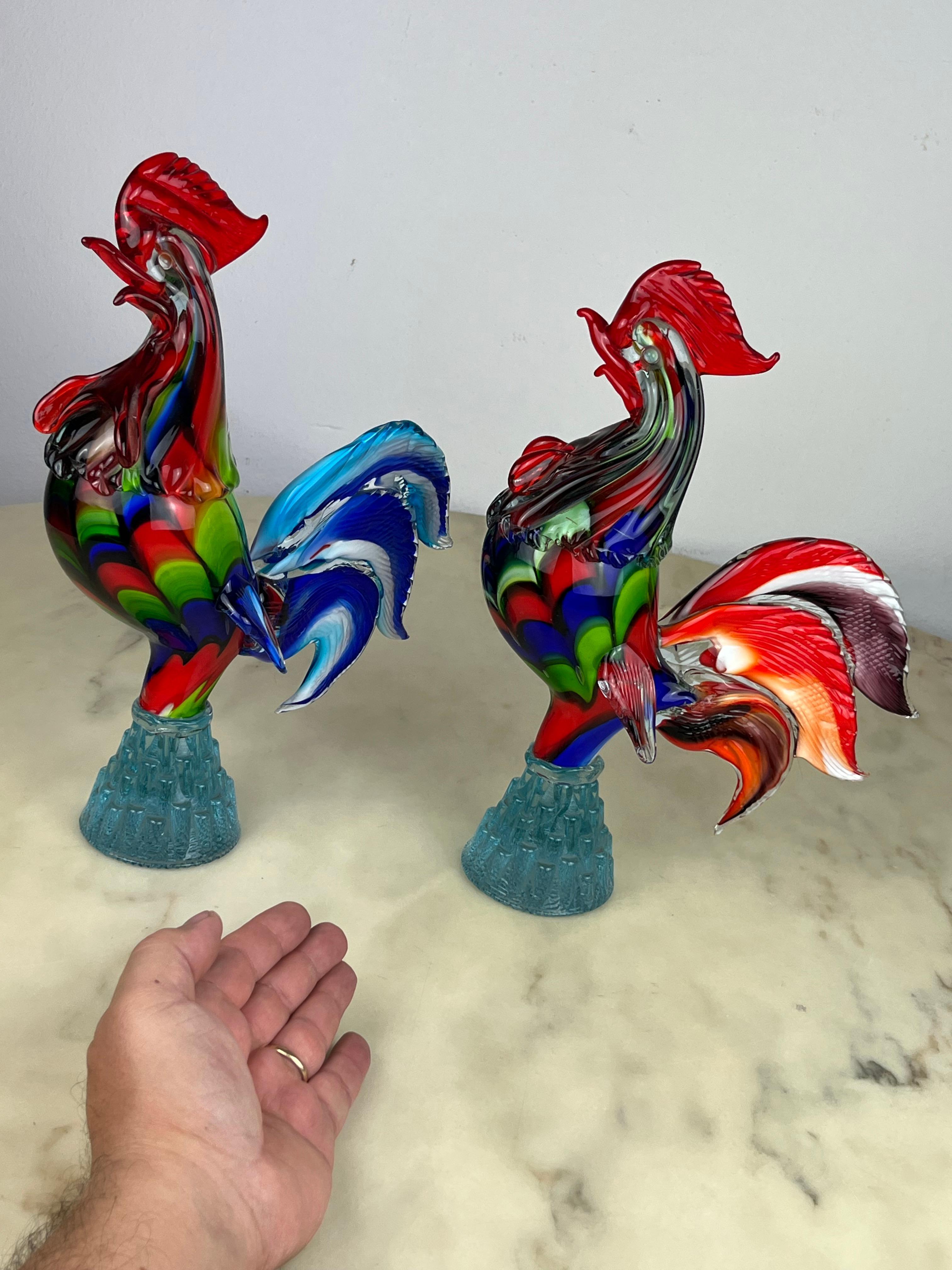 Pair of Large Roosters in Murano glass, Italy, 1970s 5