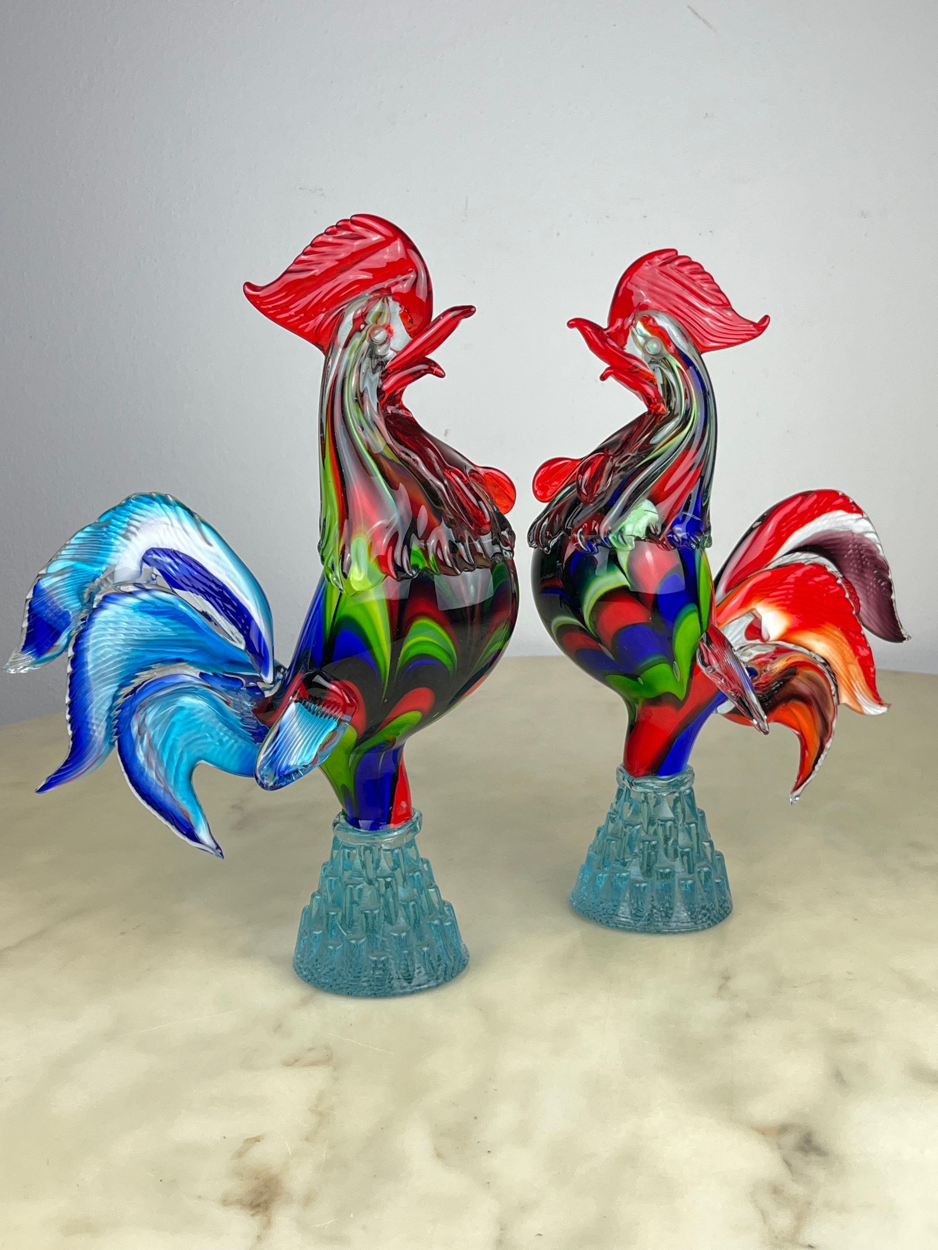 Pair of Large Roosters in Murano glass, Italy, 1970s 6