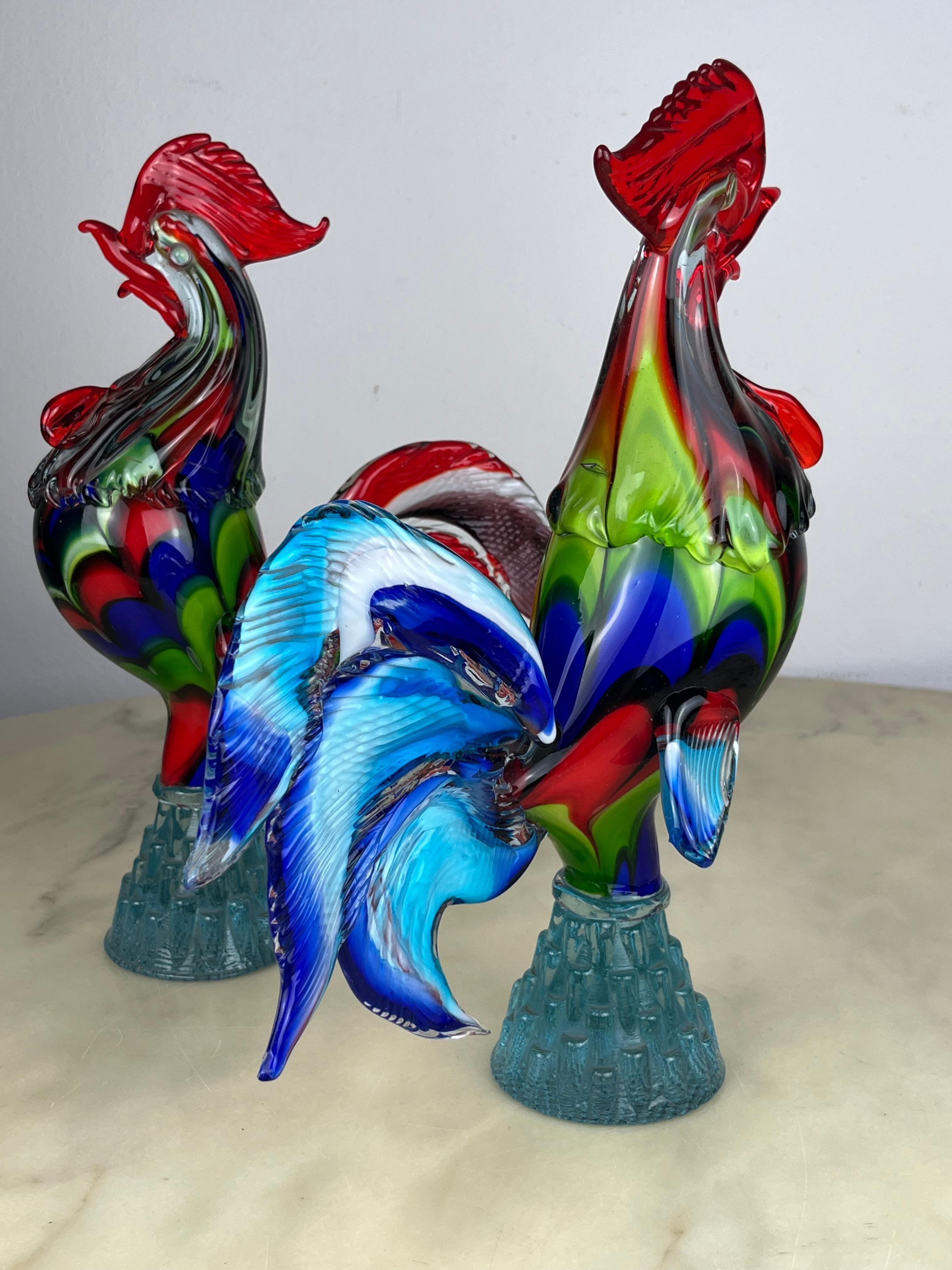Pair of Large Roosters in Murano glass, Italy, 1970s In Good Condition In Palermo, IT
