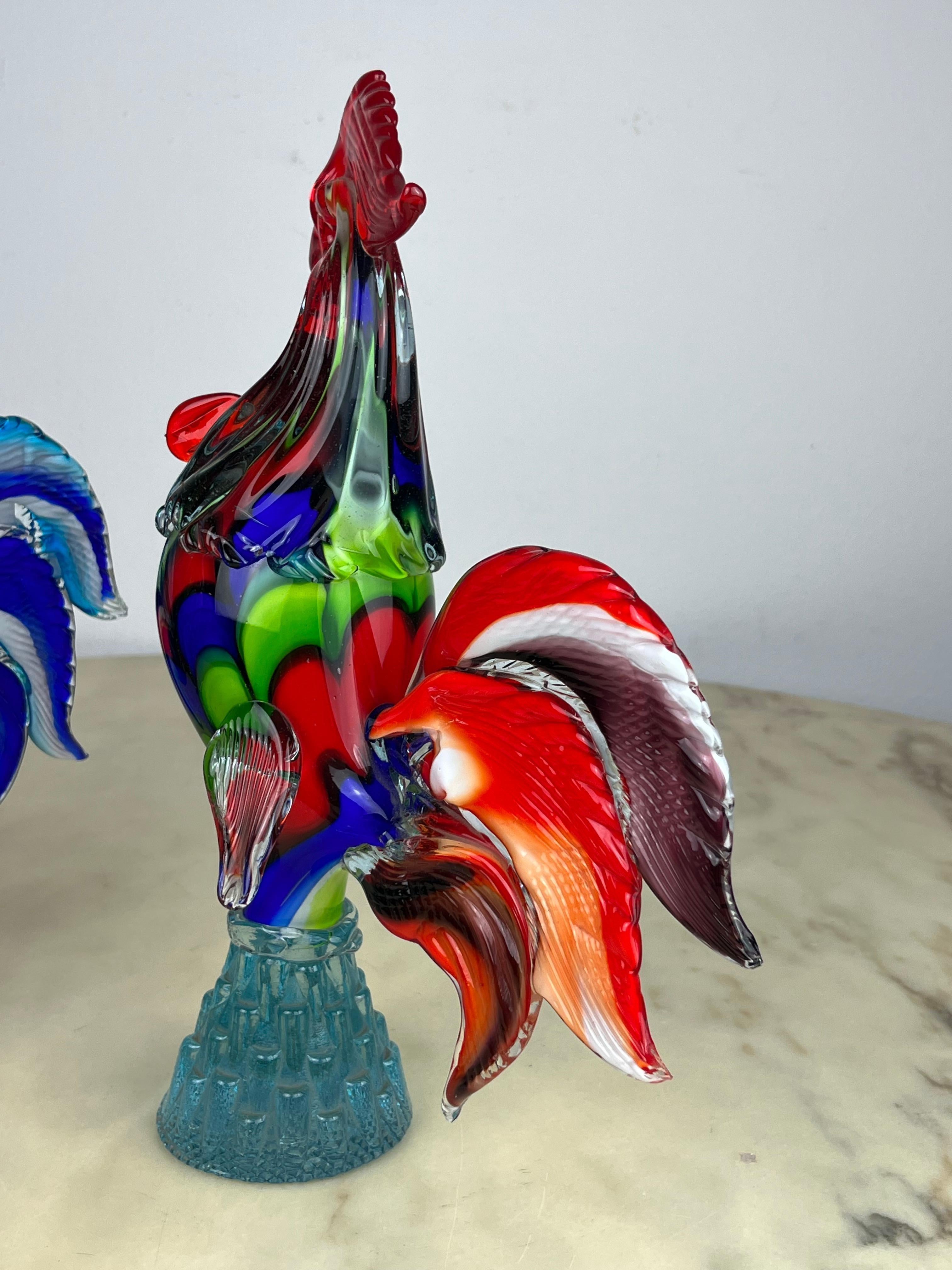 Murano Glass Pair of Large Roosters in Murano glass, Italy, 1970s