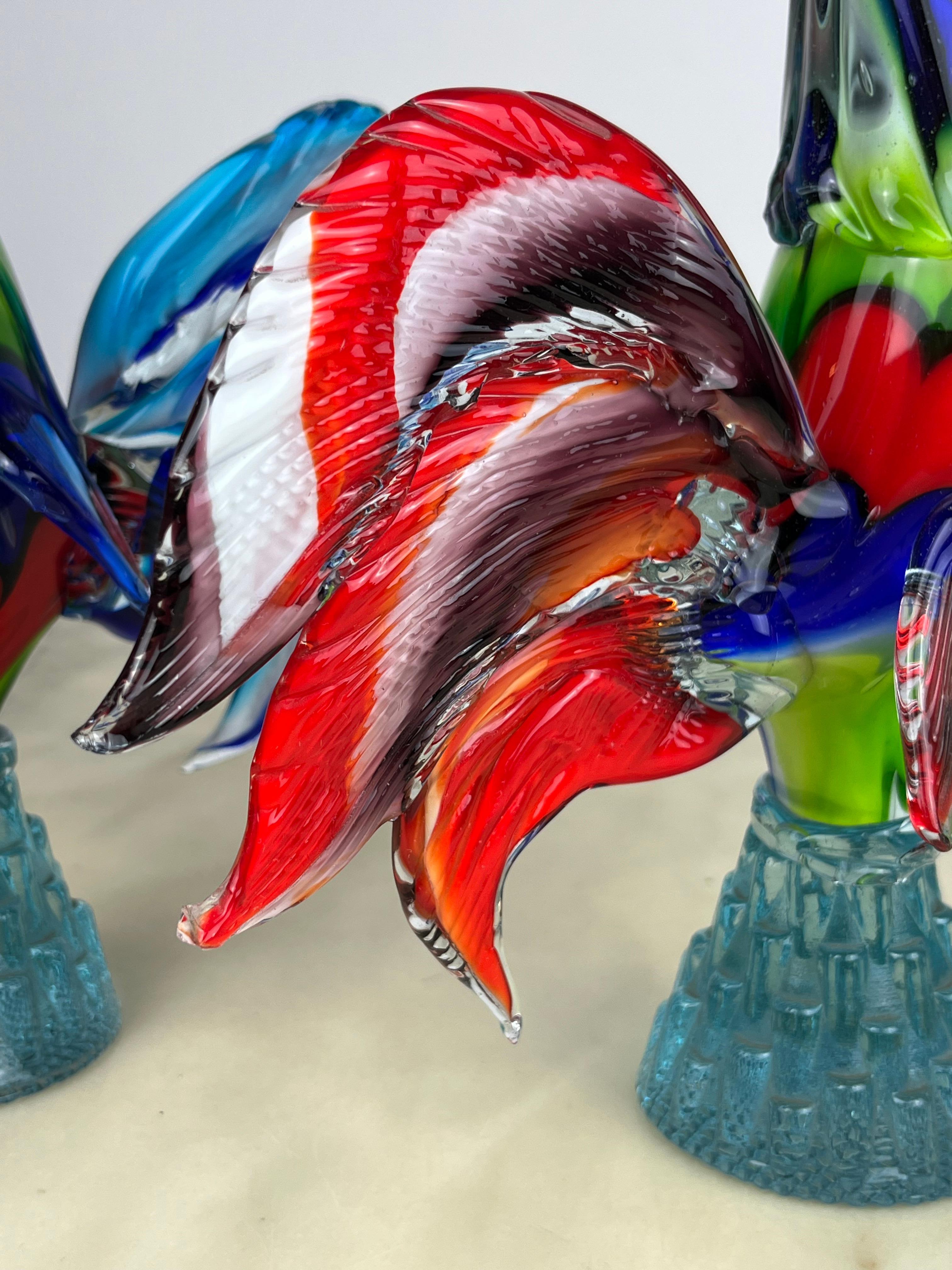 Pair of Large Roosters in Murano glass, Italy, 1970s 1