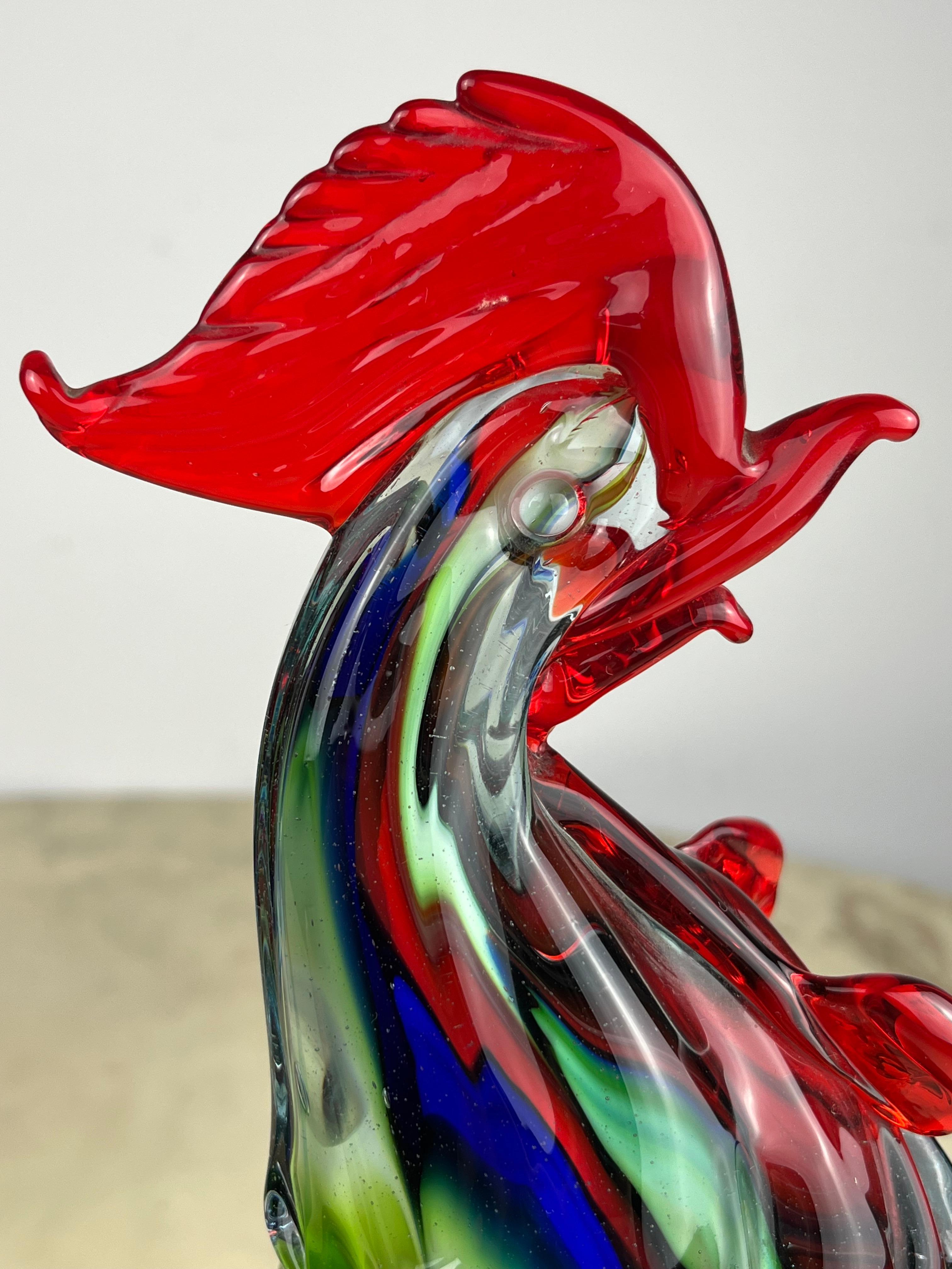 Pair of Large Roosters in Murano glass, Italy, 1970s 2
