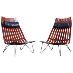 Pair of Large Rosewood Lounge Chairs by Hans Brattrud