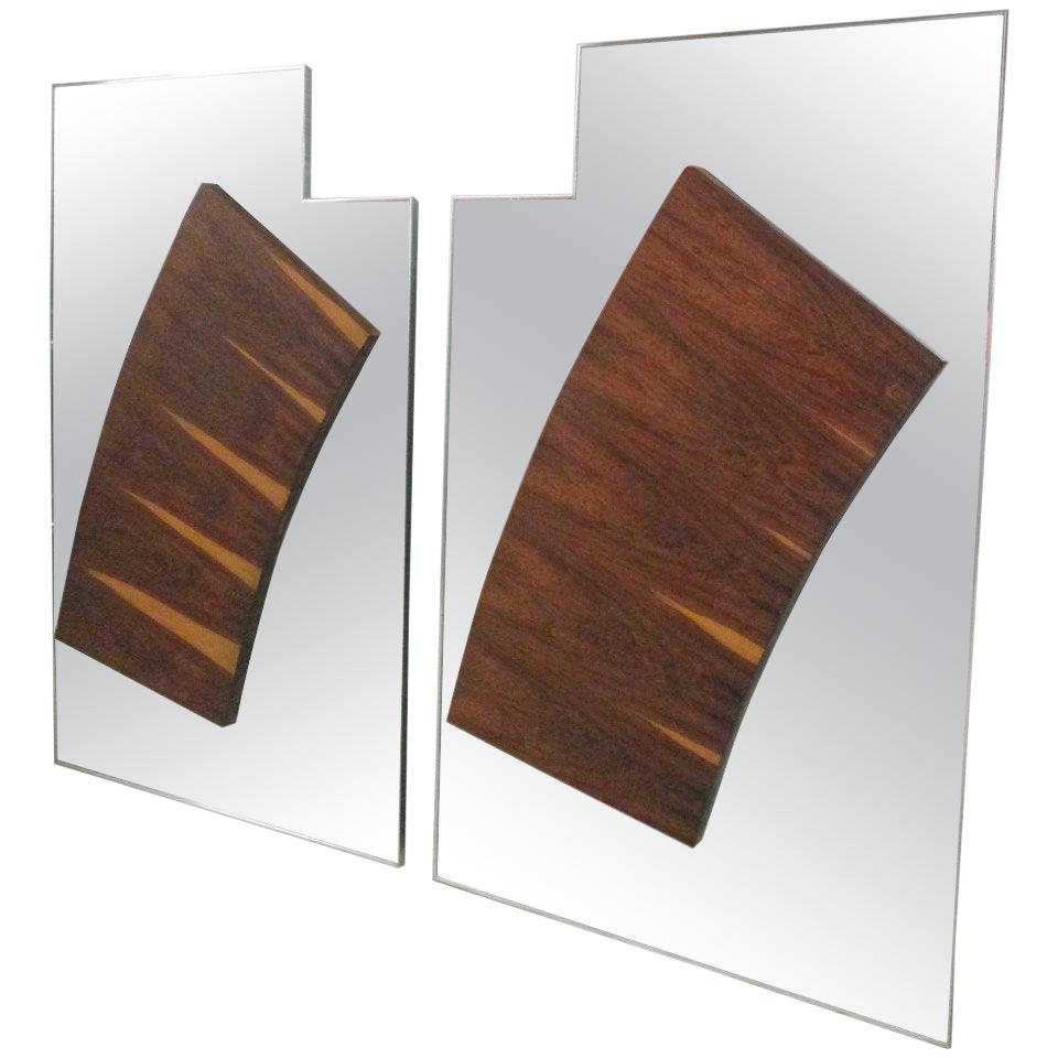Pair of Large Rosewood Mirrors in the Style of Paul Evans for Directional