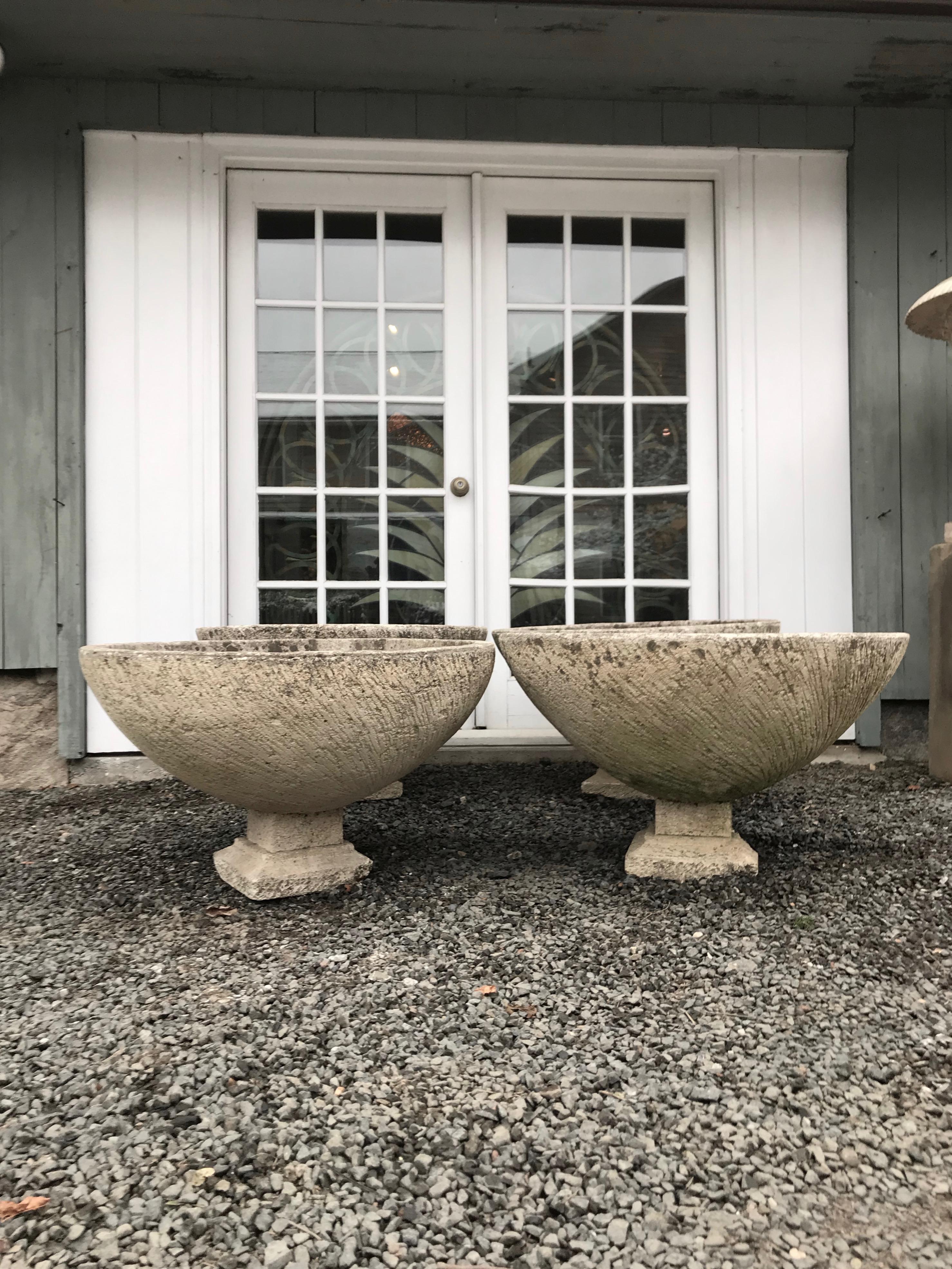 Pair of Large Round French Cast Stone Bowl Planters on Integral Feet #1 7