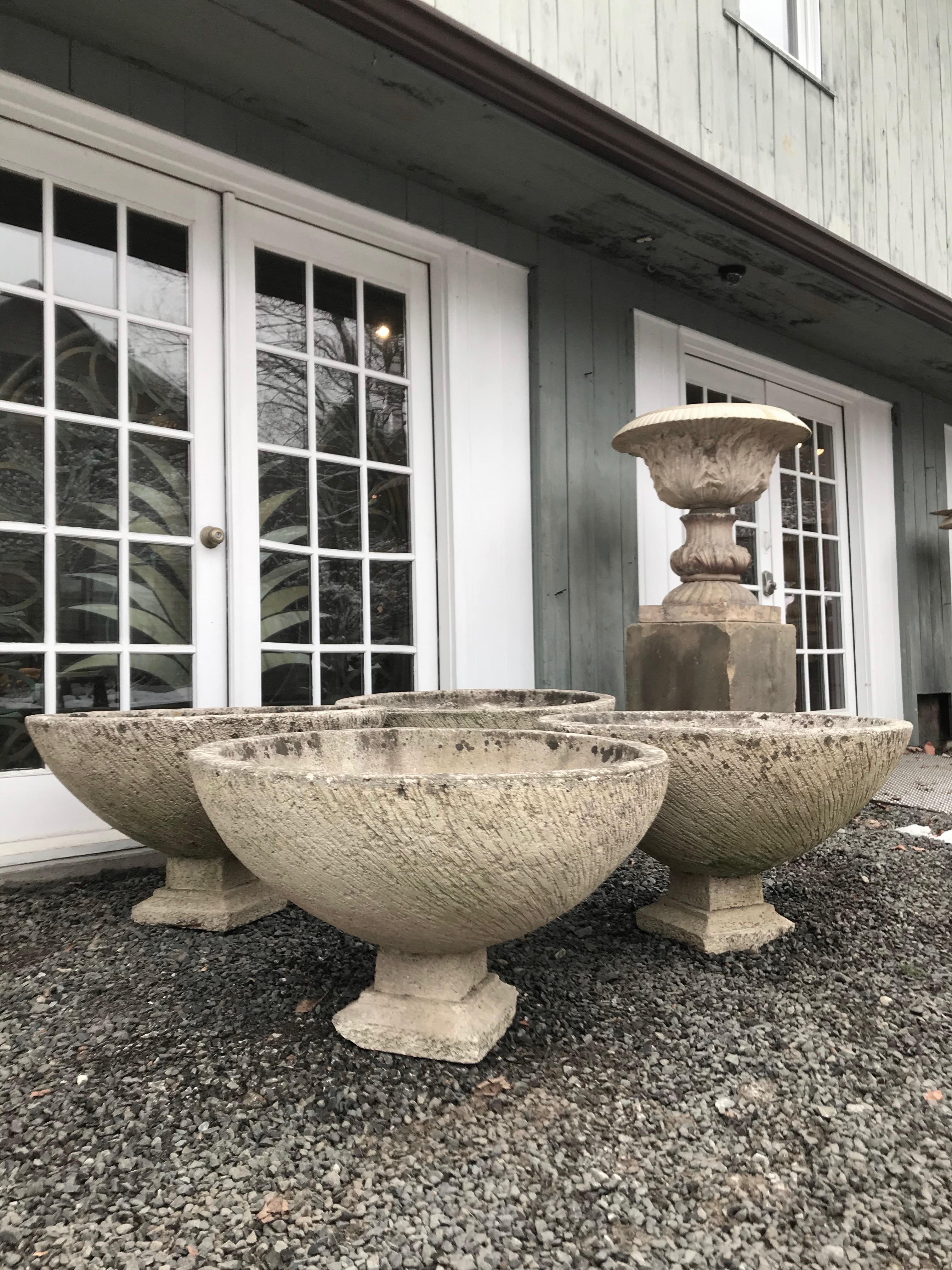 Pair of Large Round French Cast Stone Bowl Planters on Integral Feet #1 7