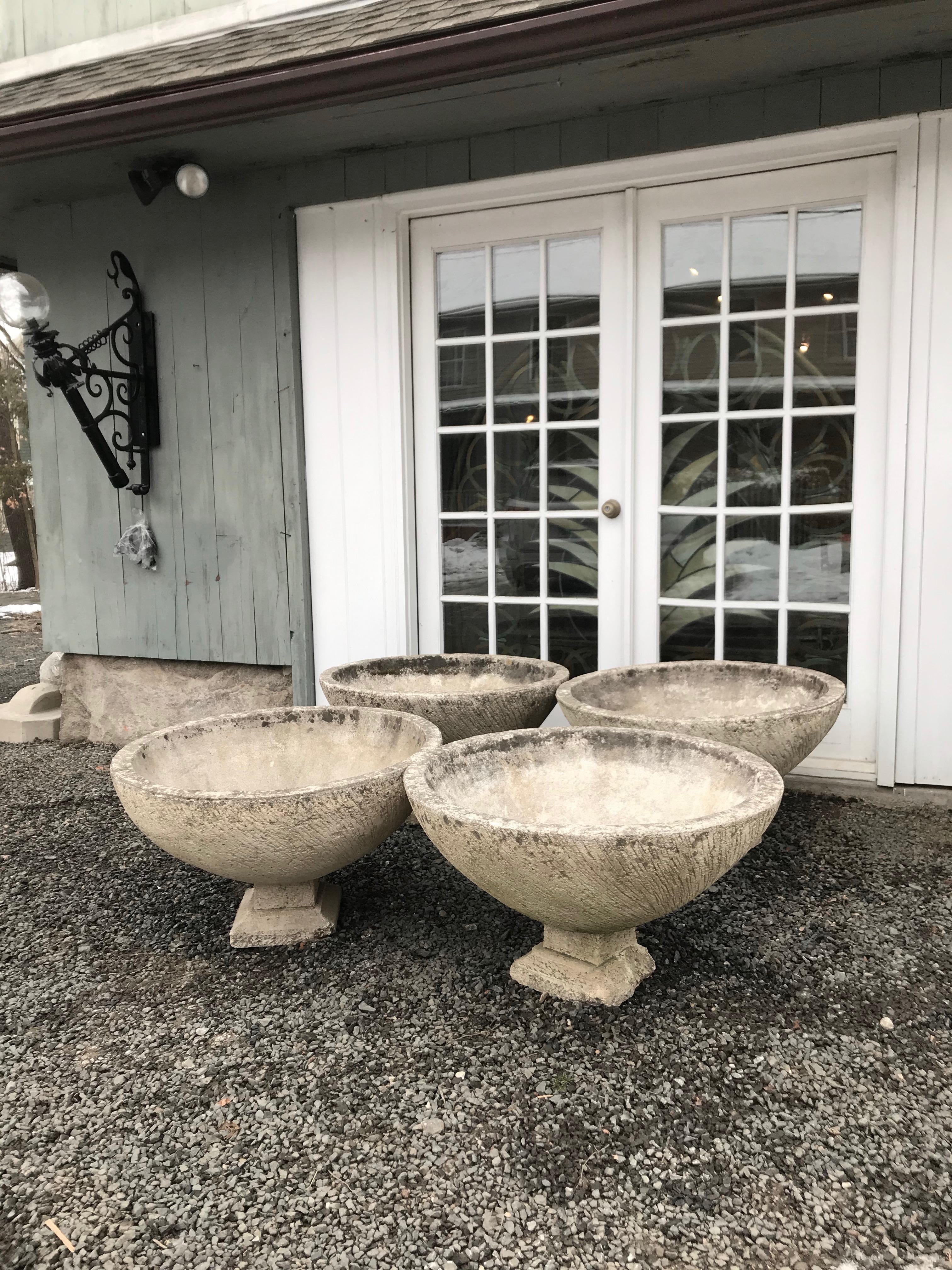 Pair of Large Round French Cast Stone Bowl Planters on Integral Feet #1 8