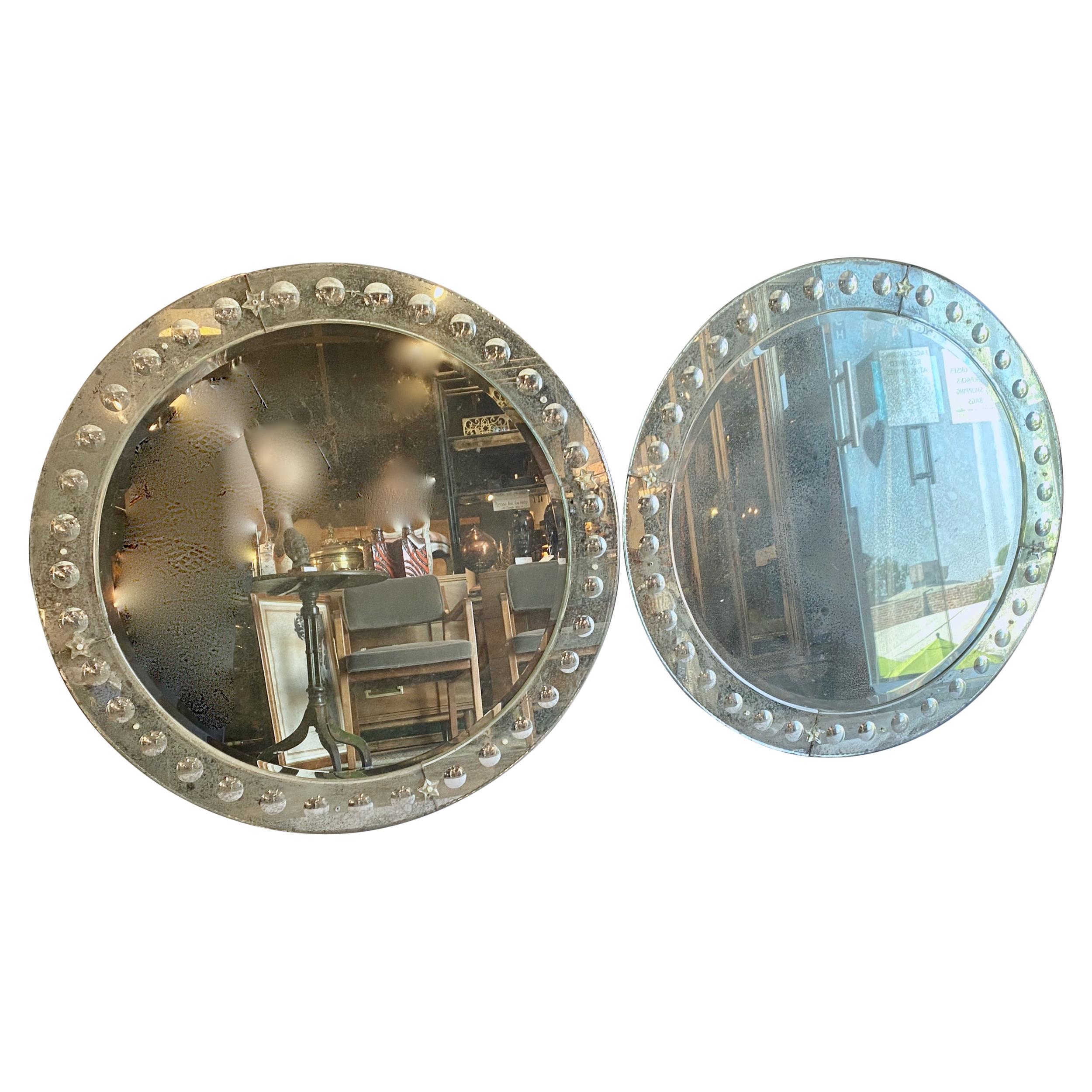 Pair of Large Round Mid-Century Venetian Mirrors