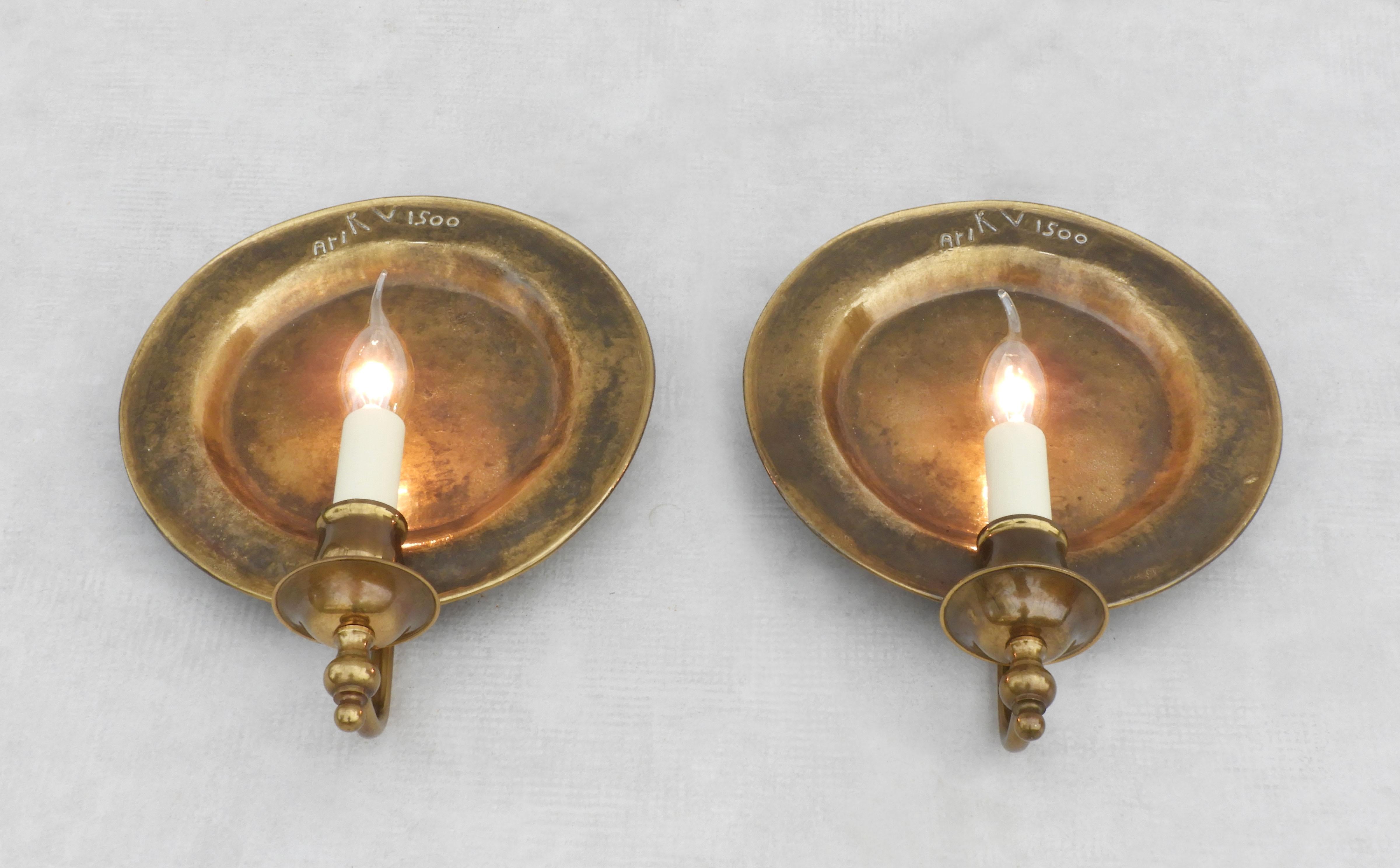 Pair of Large Round ‘Moon’ Bronze Wall Light Sconces C1970s France. 4