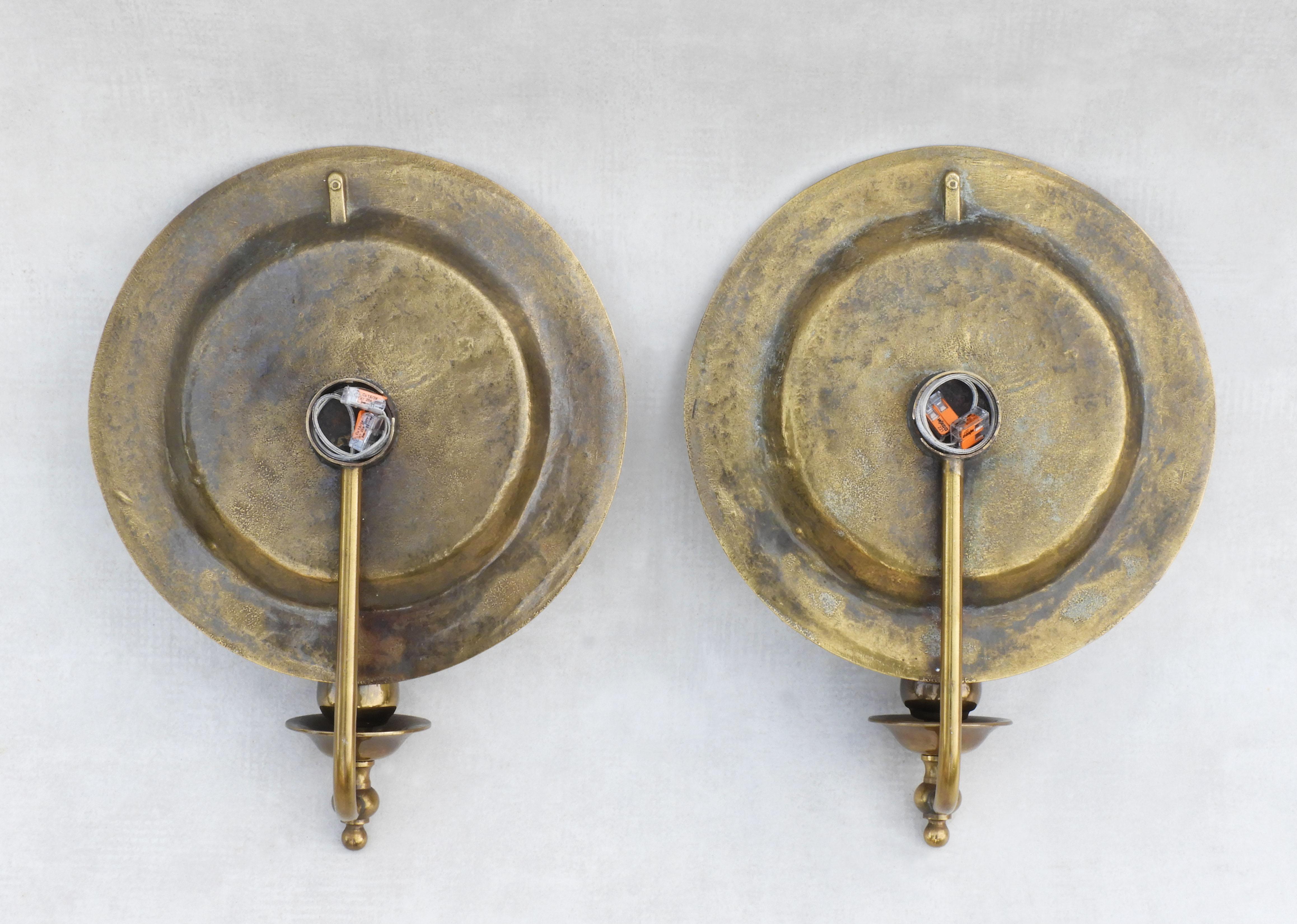Pair of Large Round ‘Moon’ Bronze Wall Light Sconces C1970s France. 5