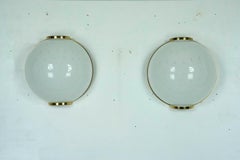 Pair of large round murano bullicante glass sconces with brass. Italy 1970s