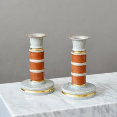 Pareja de candeleros grandes Royal Copenhagen de esmalte craquelado. Thorkild Olsen, 1959