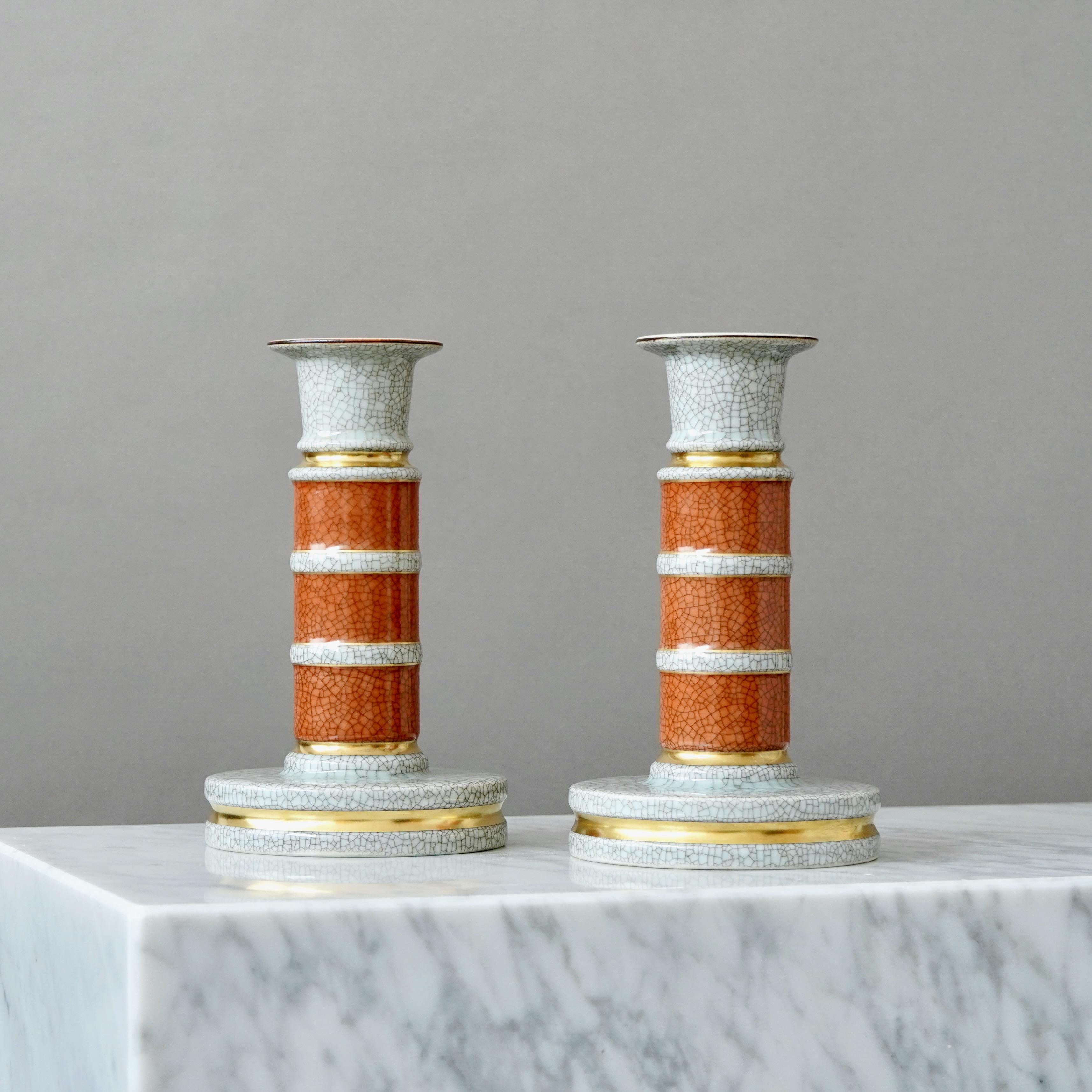 Danese Coppia di grandi candelieri Royal Copenhagen con smalto craquelé. Thorkild Olsen, 1959 in vendita