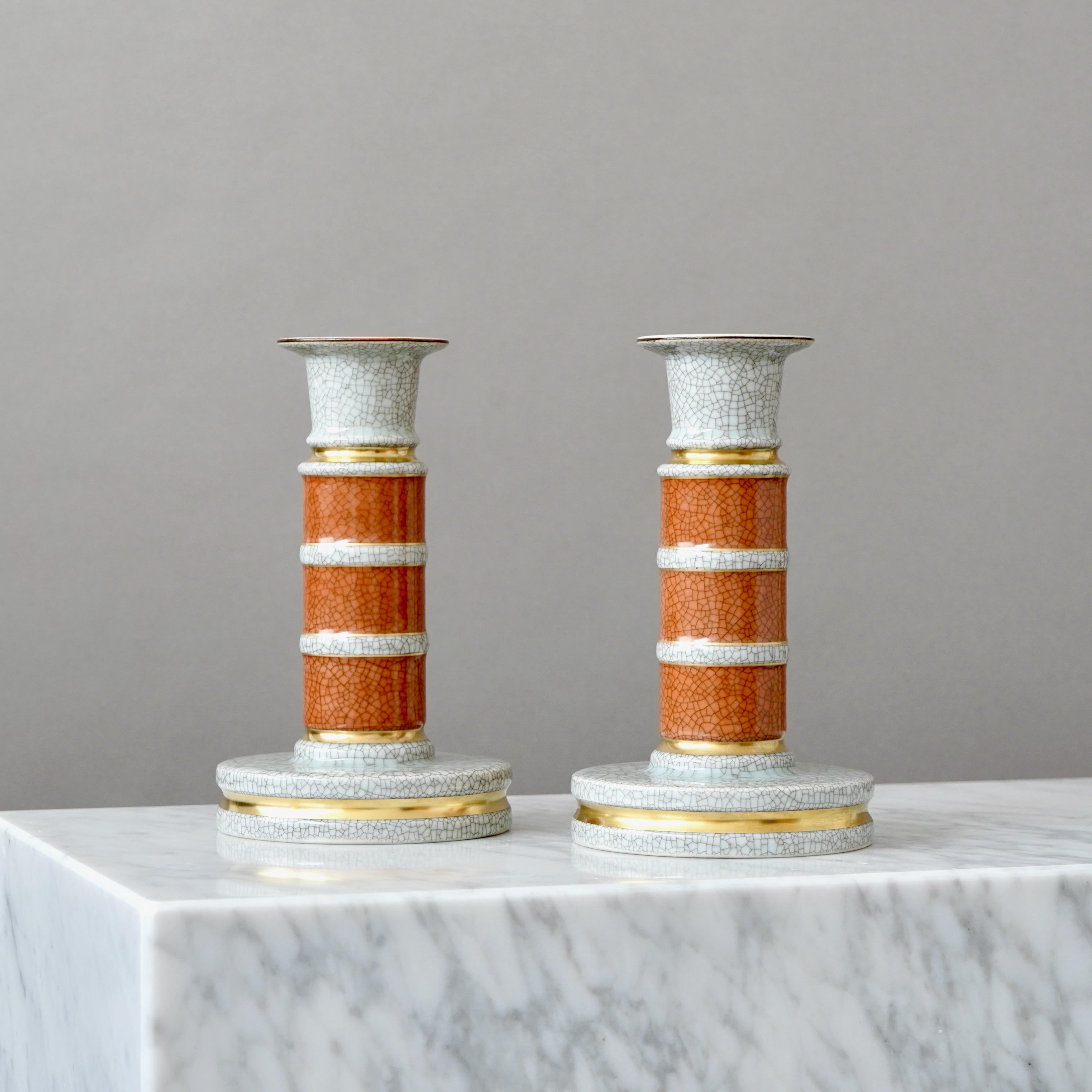 Smaltato Coppia di grandi candelieri Royal Copenhagen con smalto craquelé. Thorkild Olsen, 1959 in vendita