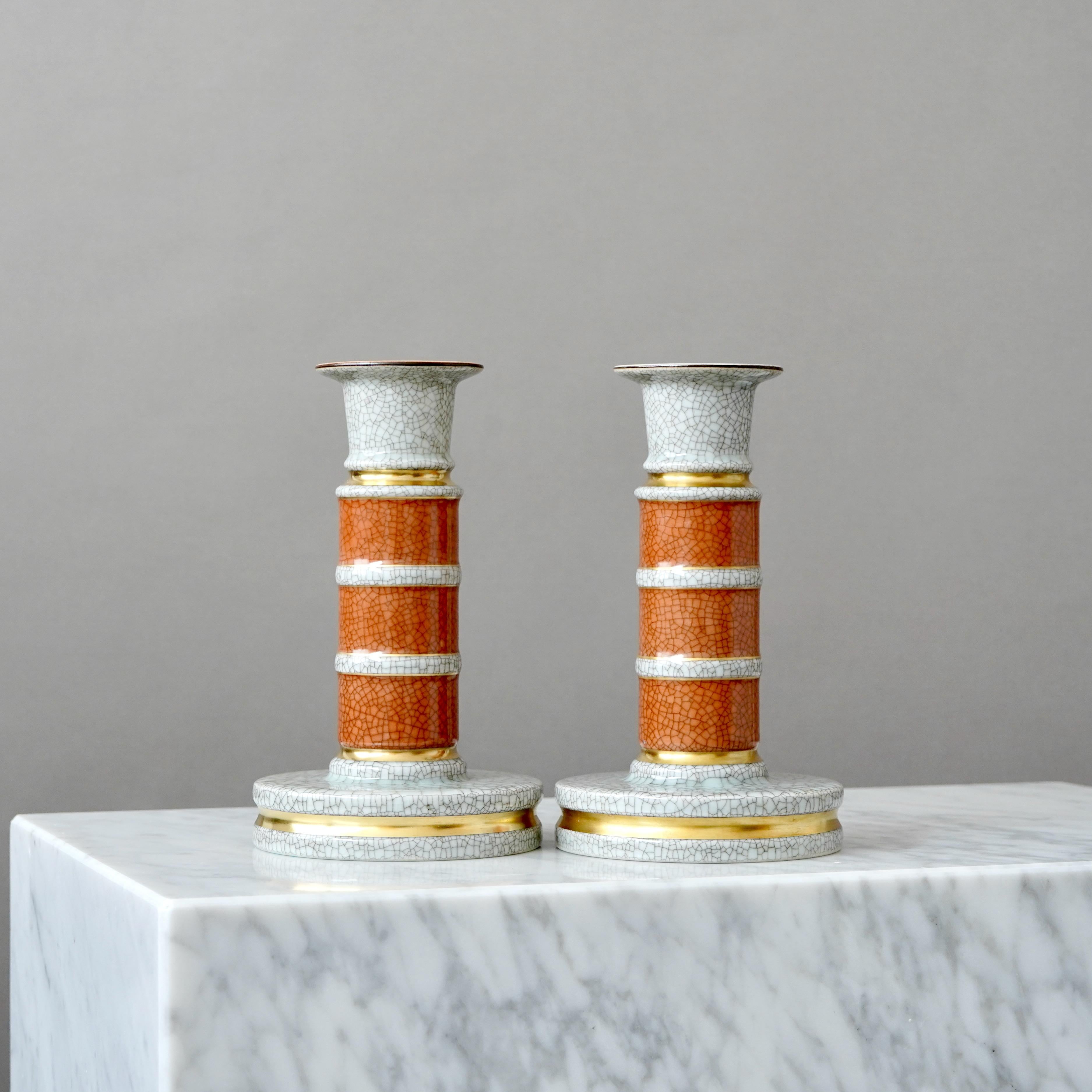 XX secolo Coppia di grandi candelieri Royal Copenhagen con smalto craquelé. Thorkild Olsen, 1959 in vendita