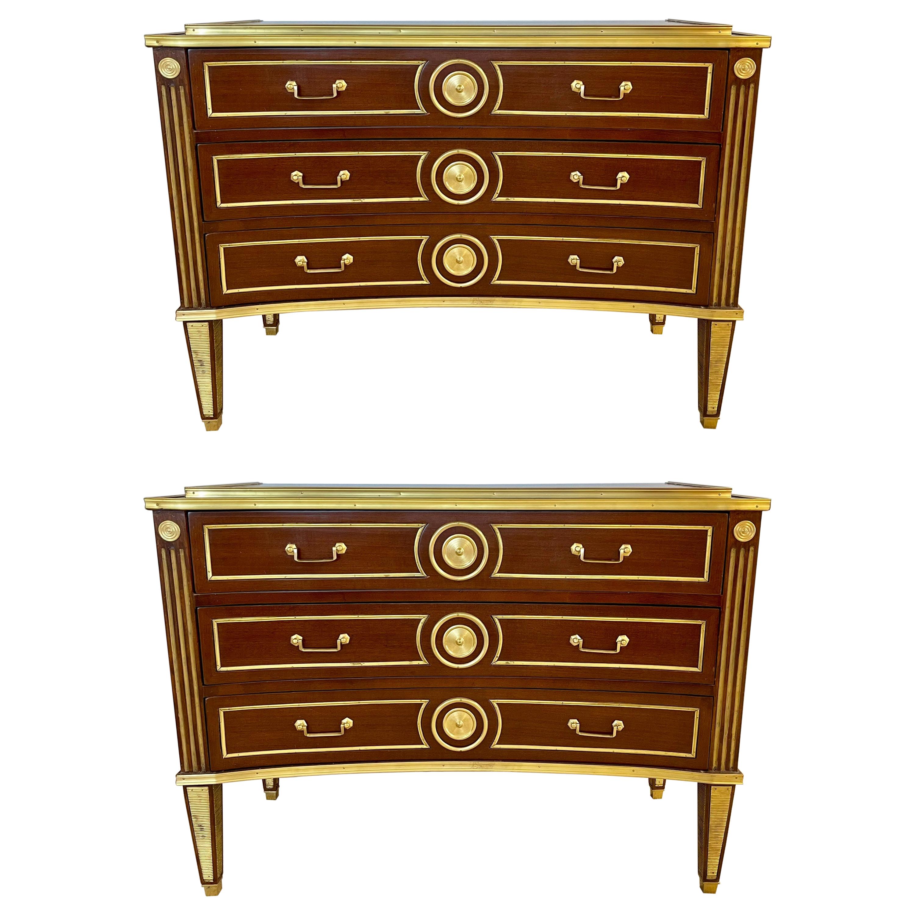 Pair of Russian Neoclassical Style Inverted Front Commodes Chests For Sale