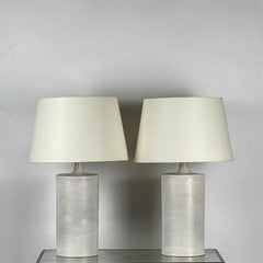 Pair of Large Satin White 'Rouleau' Ceramic Table Lamps by Design Frères