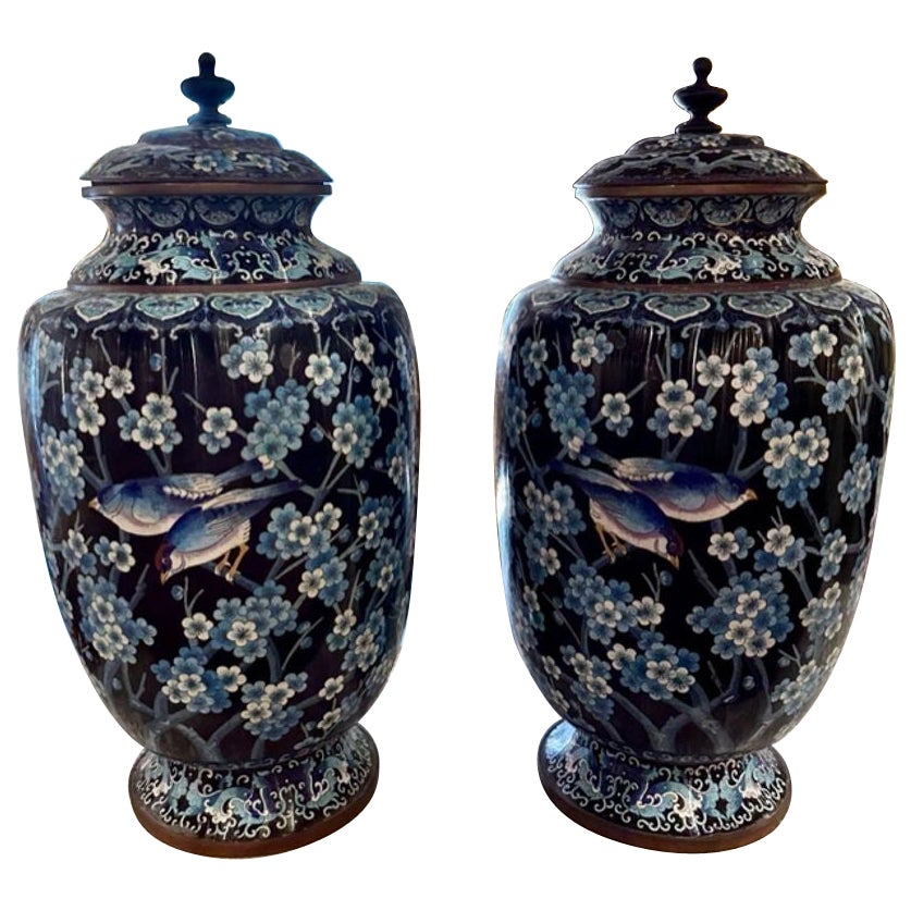 Pair of Large Scale 19th Century Chinese Cloisonne Vases