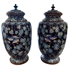 Coppia di vasi in cloisonne cinese del XIX secolo di grandi dimensioni