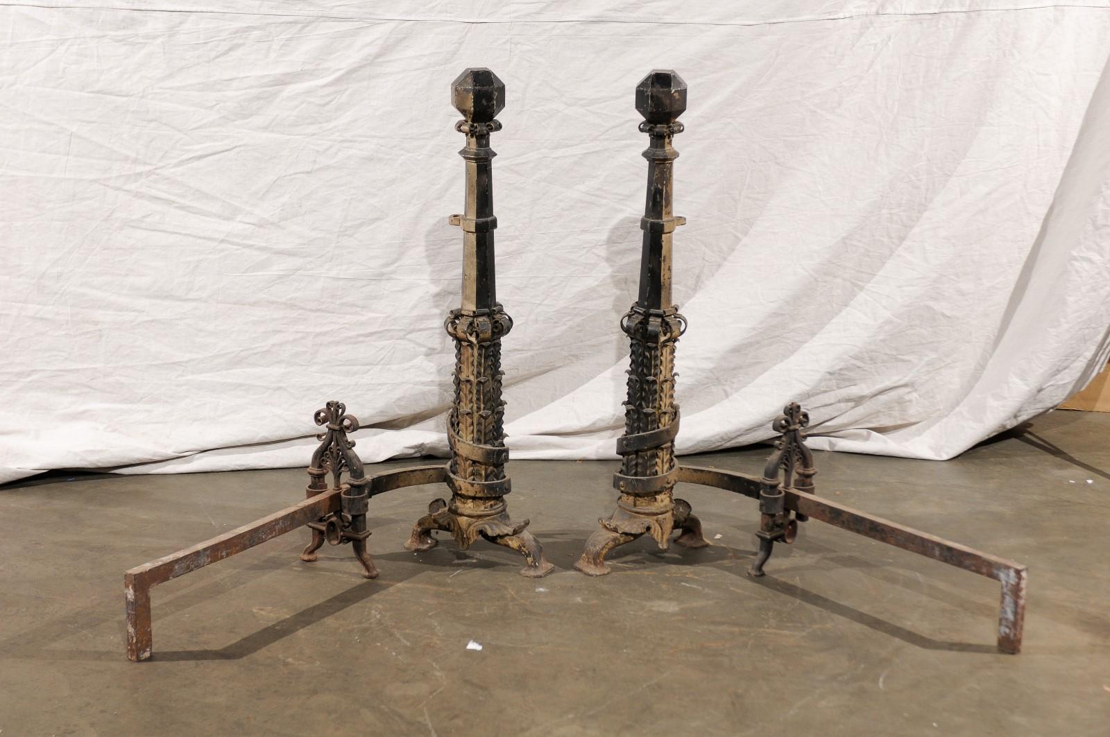 20th Century Pair of Large Scale American Andirons, circa 1880-1920 For Sale