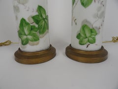 Pair of Large Scale American Glass Painted Lamps