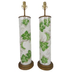 Vintage Pair of Large Scale American Glass Painted Lamps