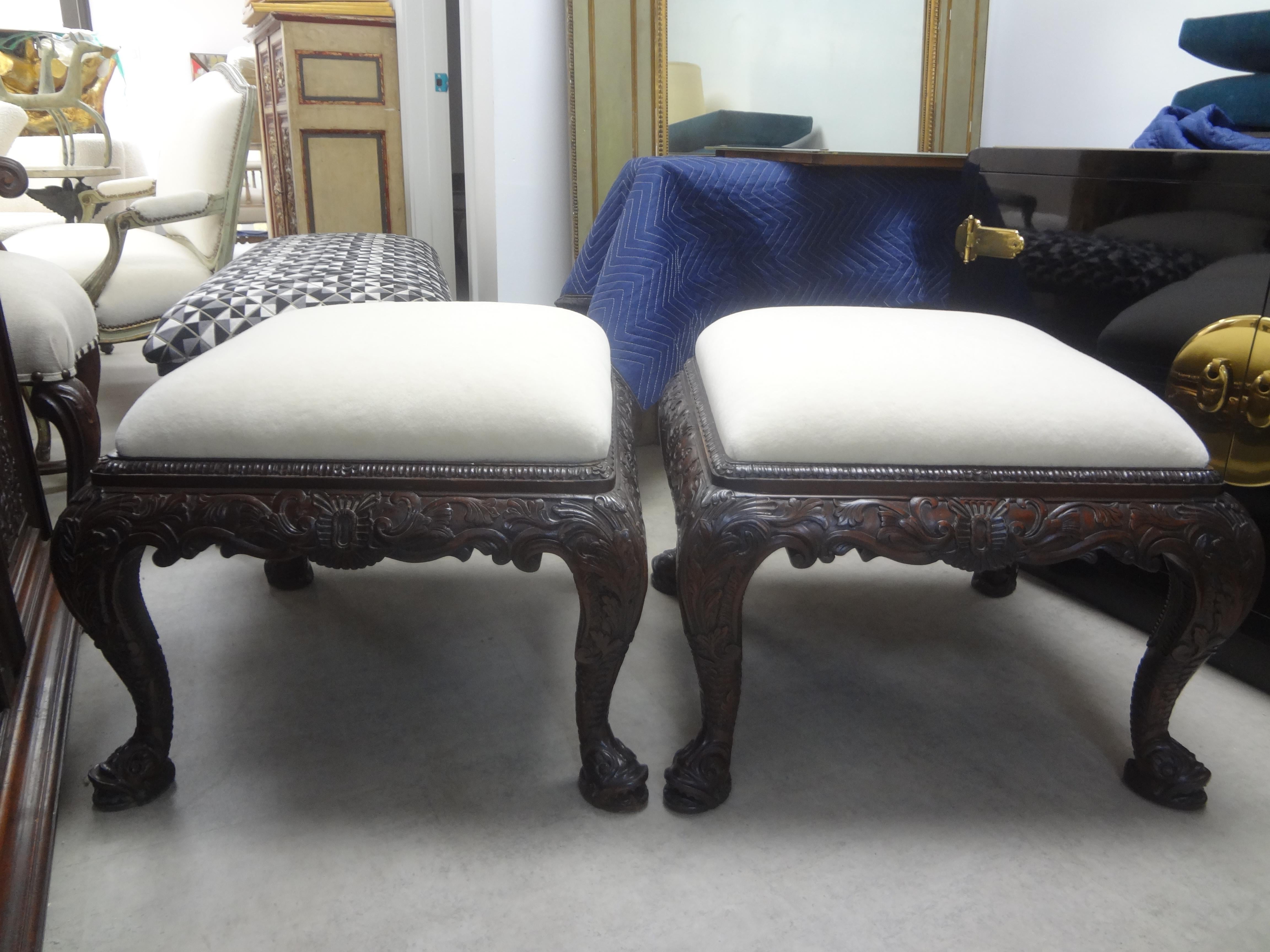 Pair of Large Scale Antique English Regency Style Ottomans with Dolphin Feet For Sale 8