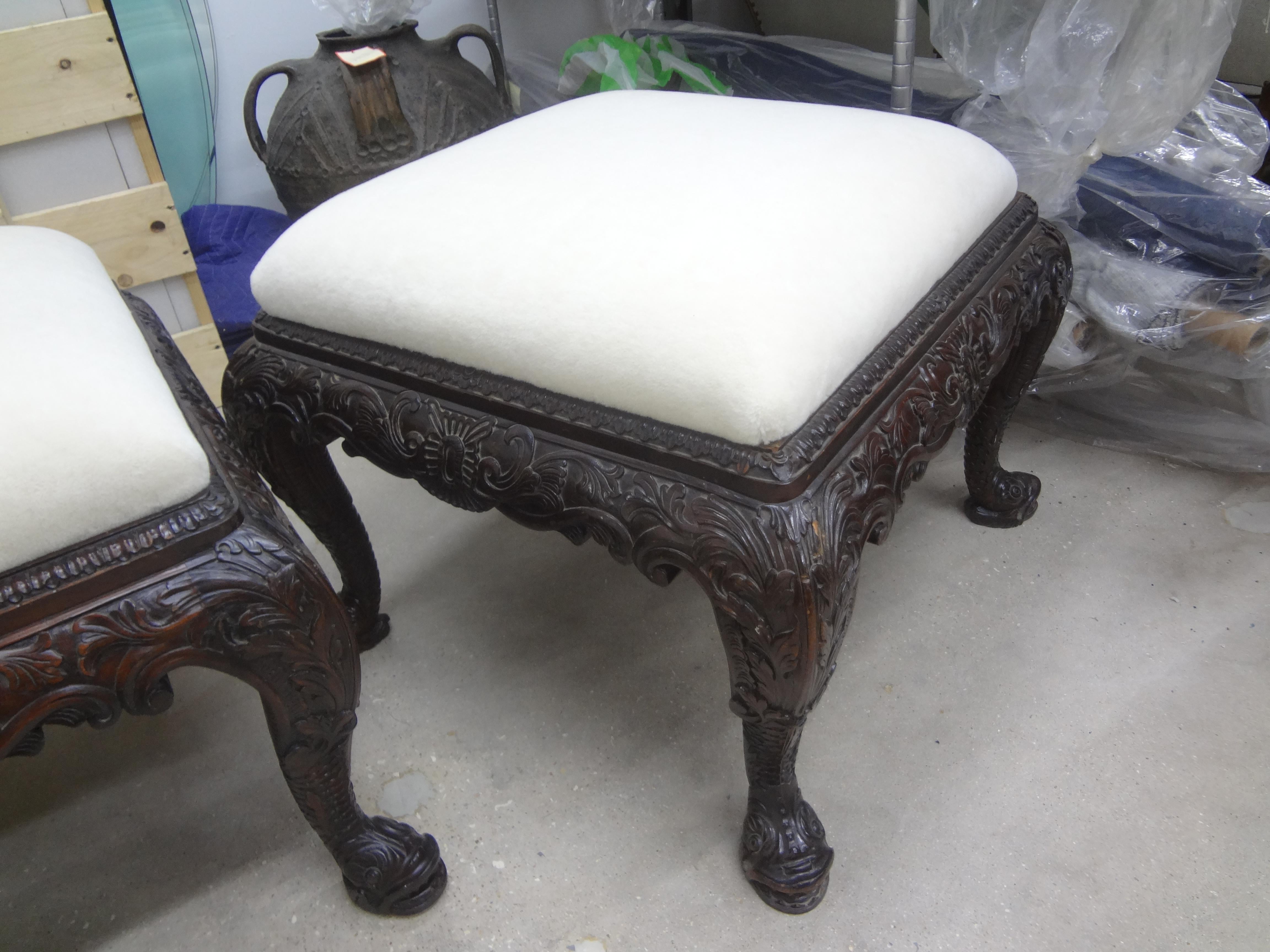 Pair of Large Scale Antique English Regency Style Ottomans with Dolphin Feet For Sale 2