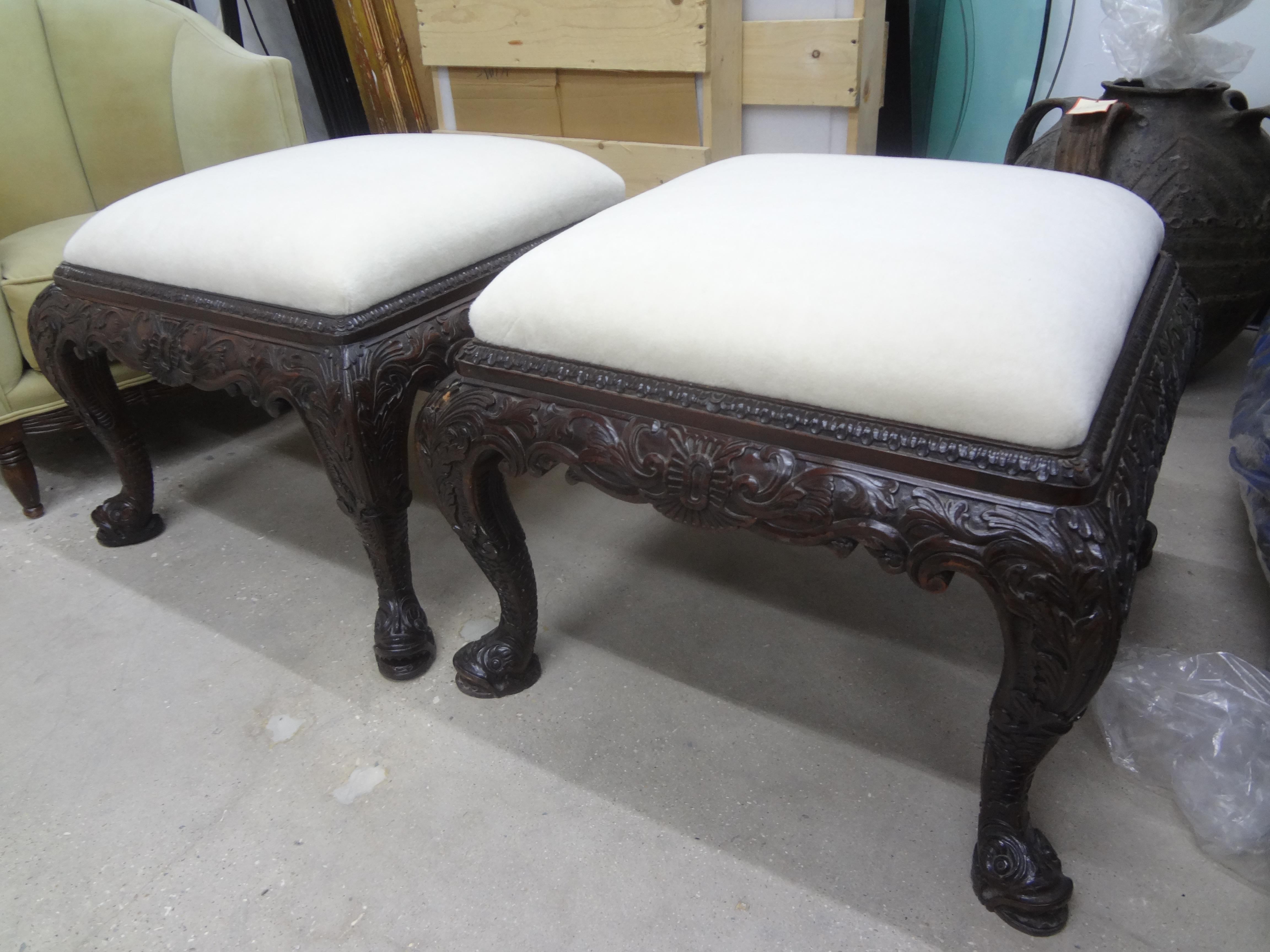 Pair of Large Scale Antique English Regency Style Ottomans with Dolphin Feet For Sale 4