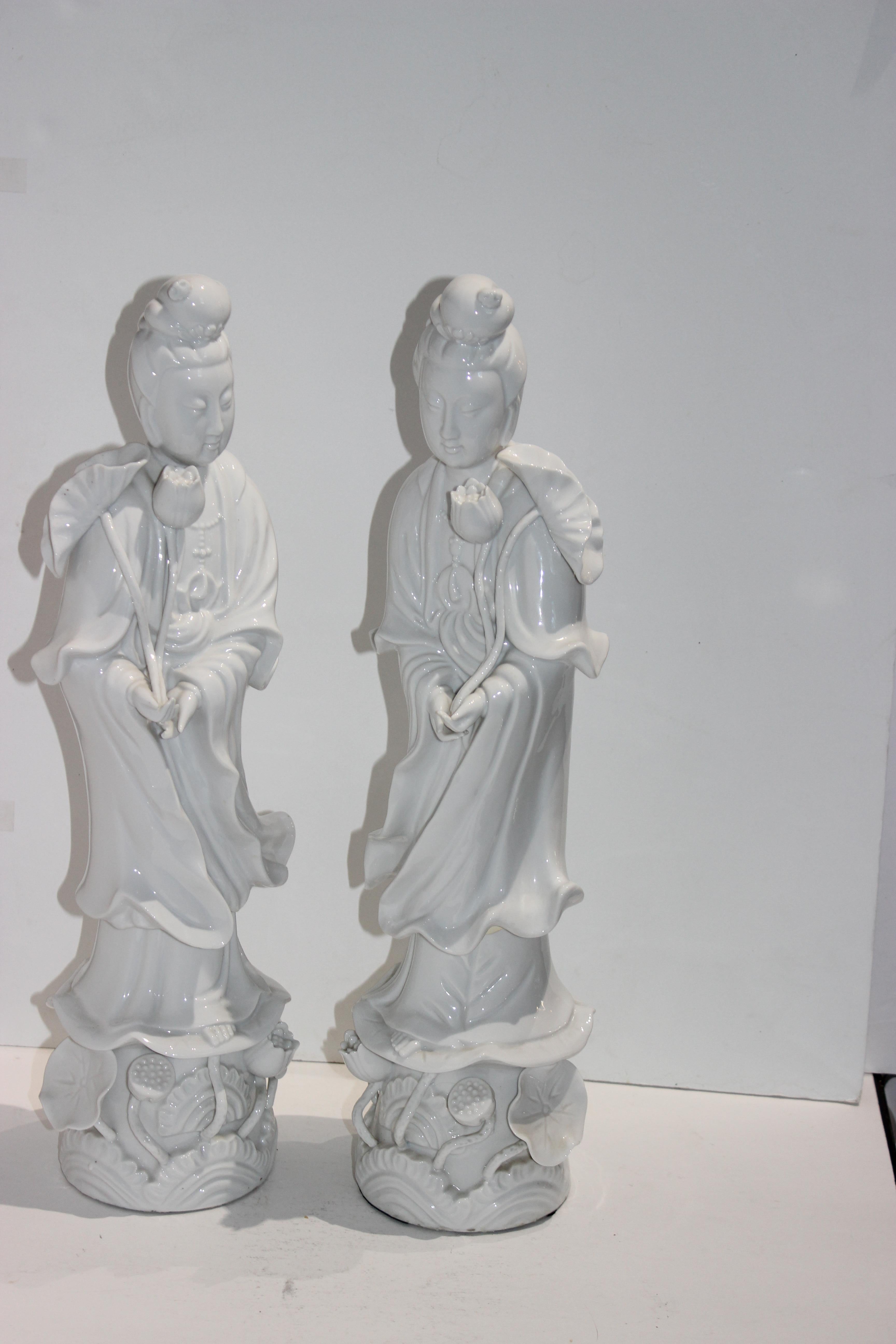 Pair of Large Scale Blanc de Chine Quan Yin Figures 2