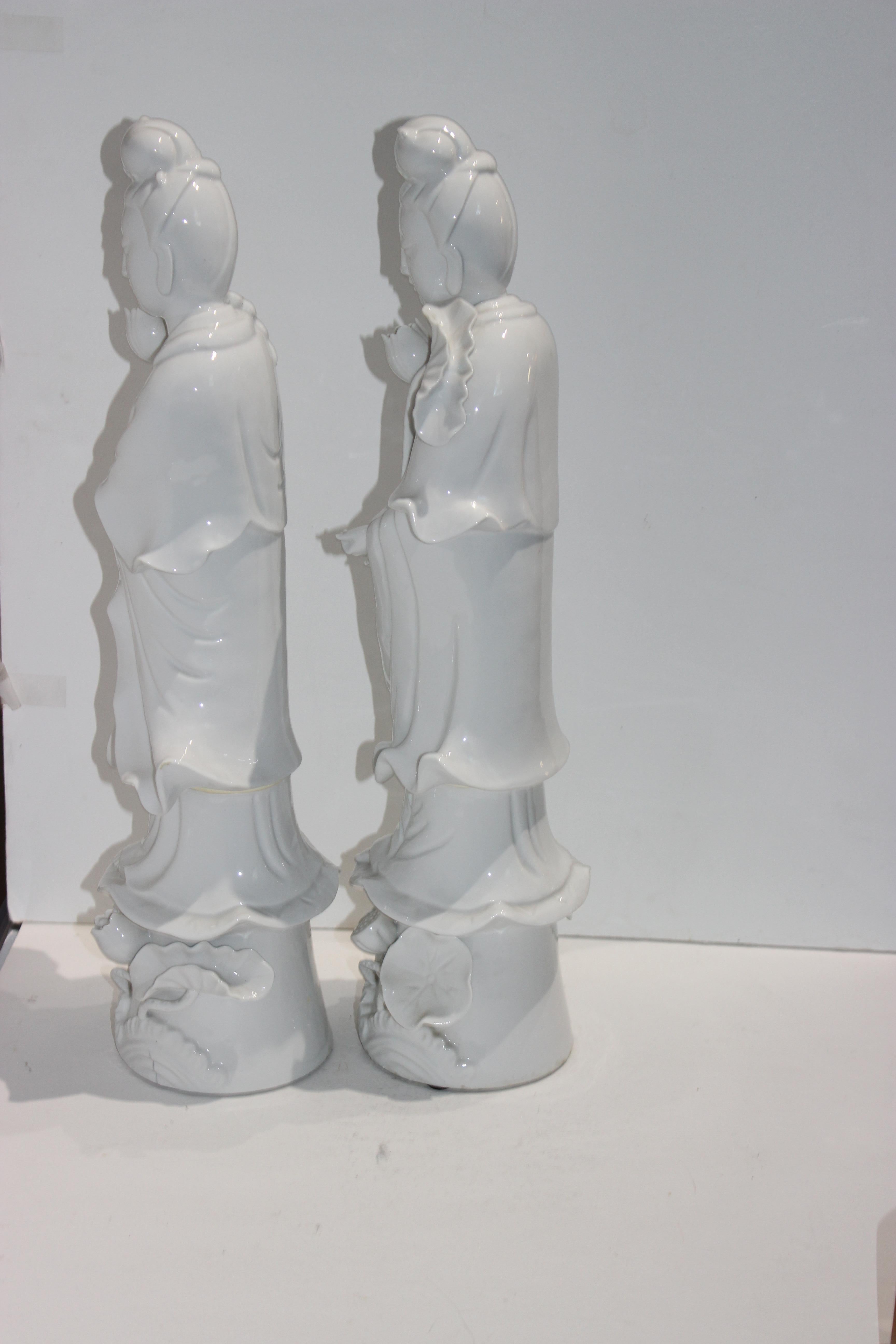20th Century Pair of Large Scale Blanc de Chine Quan Yin Figures