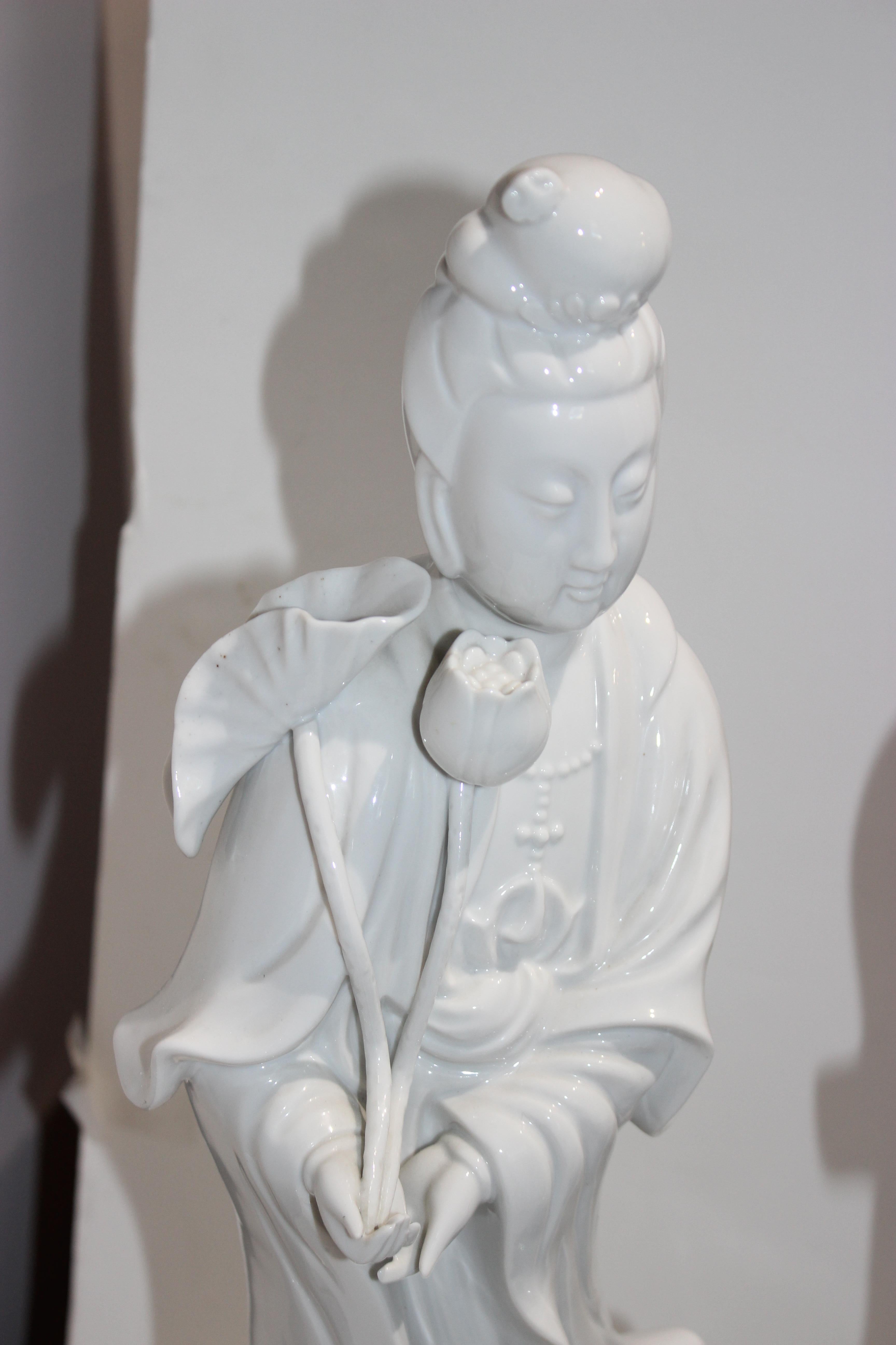 Pair of Large Scale Blanc de Chine Quan Yin Figures 1