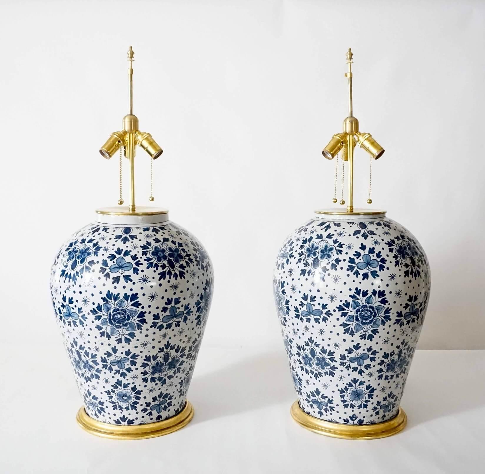 Pair of Large Scale Blue and White Dutch Delft Vase Table Lamps, circa 1850 For Sale 6