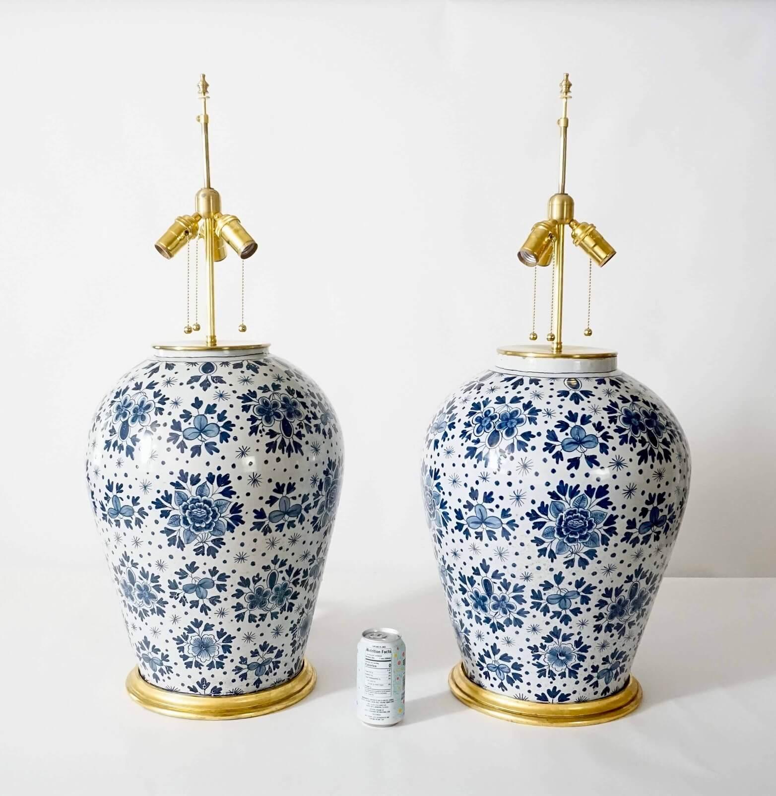 Pair of Large Scale Blue and White Dutch Delft Vase Table Lamps, circa 1850 For Sale 7