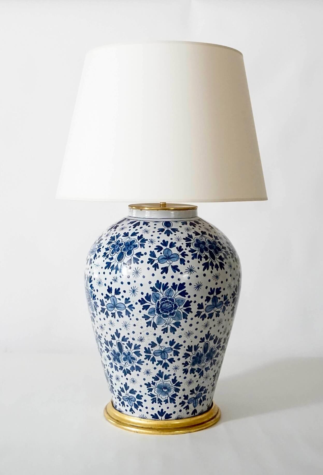 Hand-Crafted Pair of Large Scale Blue and White Dutch Delft Vase Table Lamps, circa 1850 For Sale