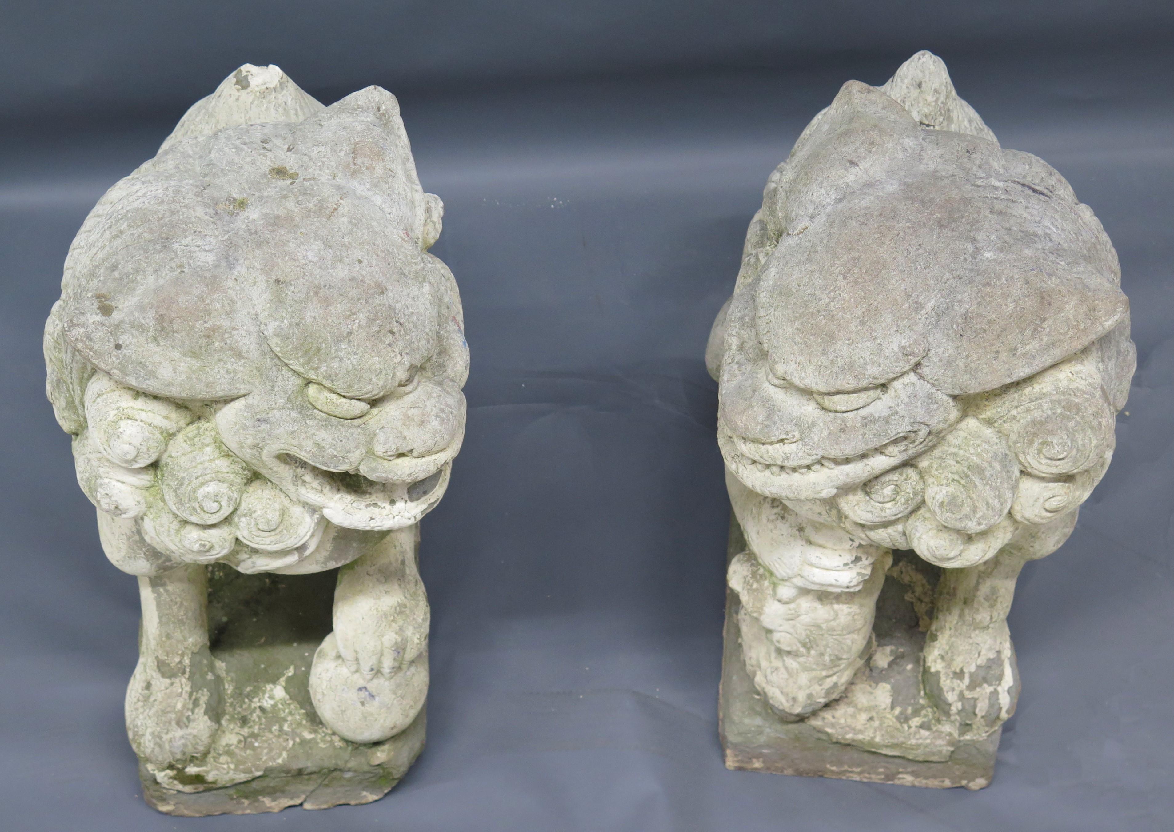 Hand-Carved Pair of Large Scale Carved Stone Chinese Foo Dogs / Temple Lions For Sale