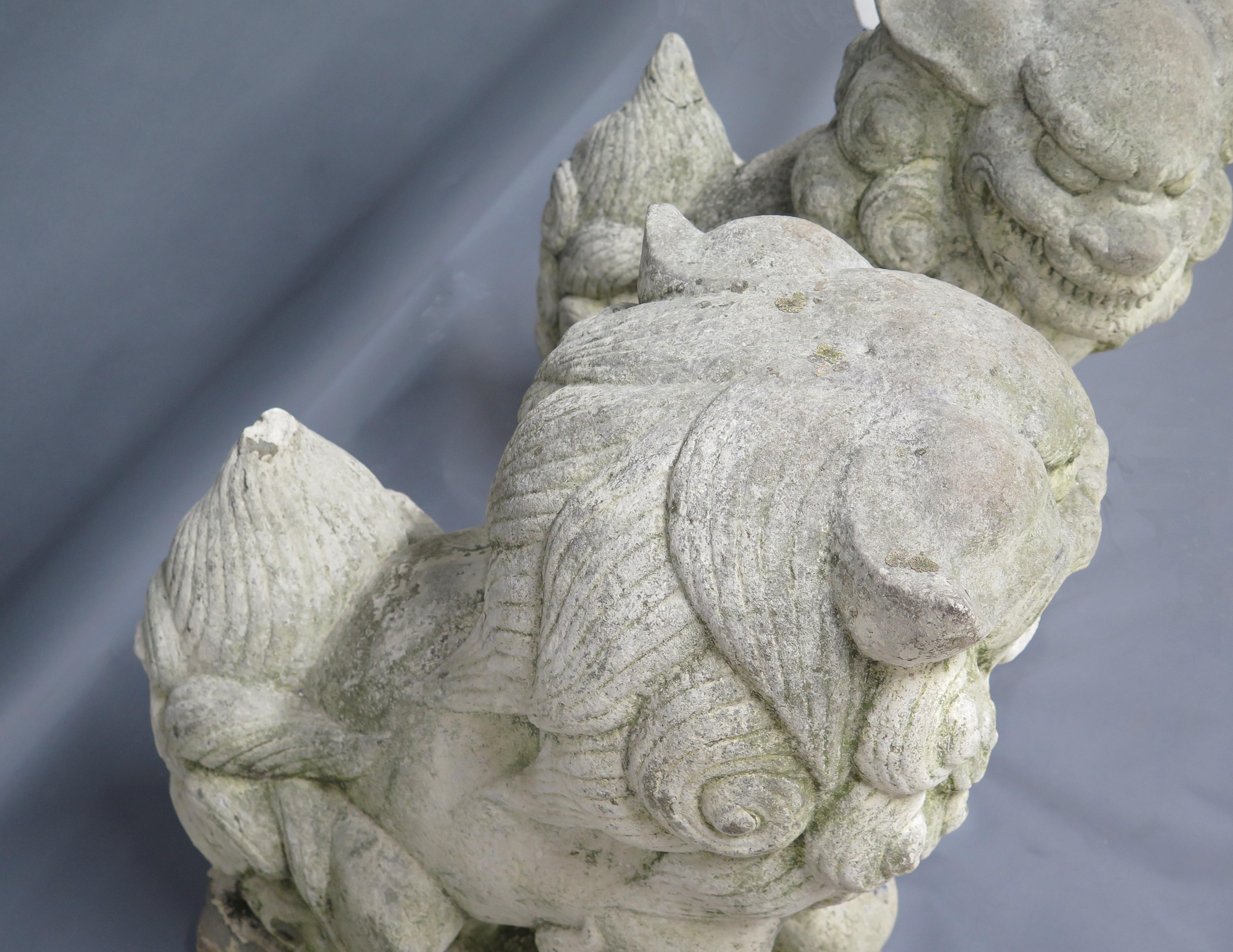 Pair of Large Scale Carved Stone Chinese Foo Dogs / Temple Lions In Good Condition For Sale In Dallas, TX