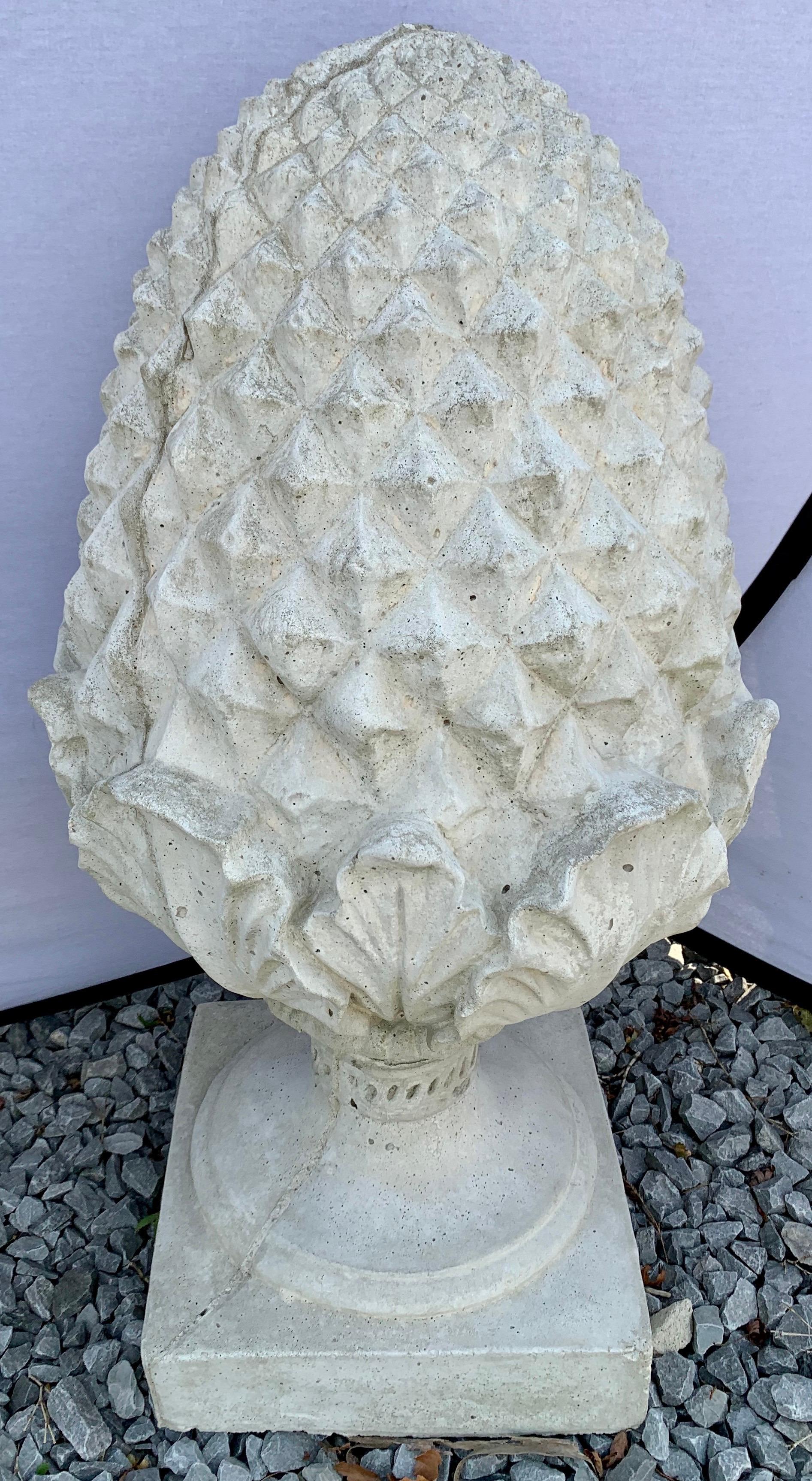 20th Century Pair of Large Scale Cast Stone Garden Artichoke Finials For Sale