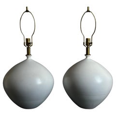 Retro Pair of Large Scale Ceramic Table Lamps in Milk White Glaze by Design Technics