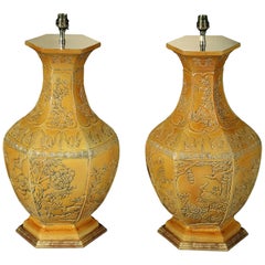 Pair of Large Scale Chinese Imperial Yellow Vases Now Mounted as Lamps