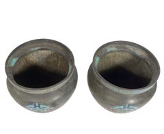 Pair of Large Scale Enameled Asian Metal Urns, circa 1930s