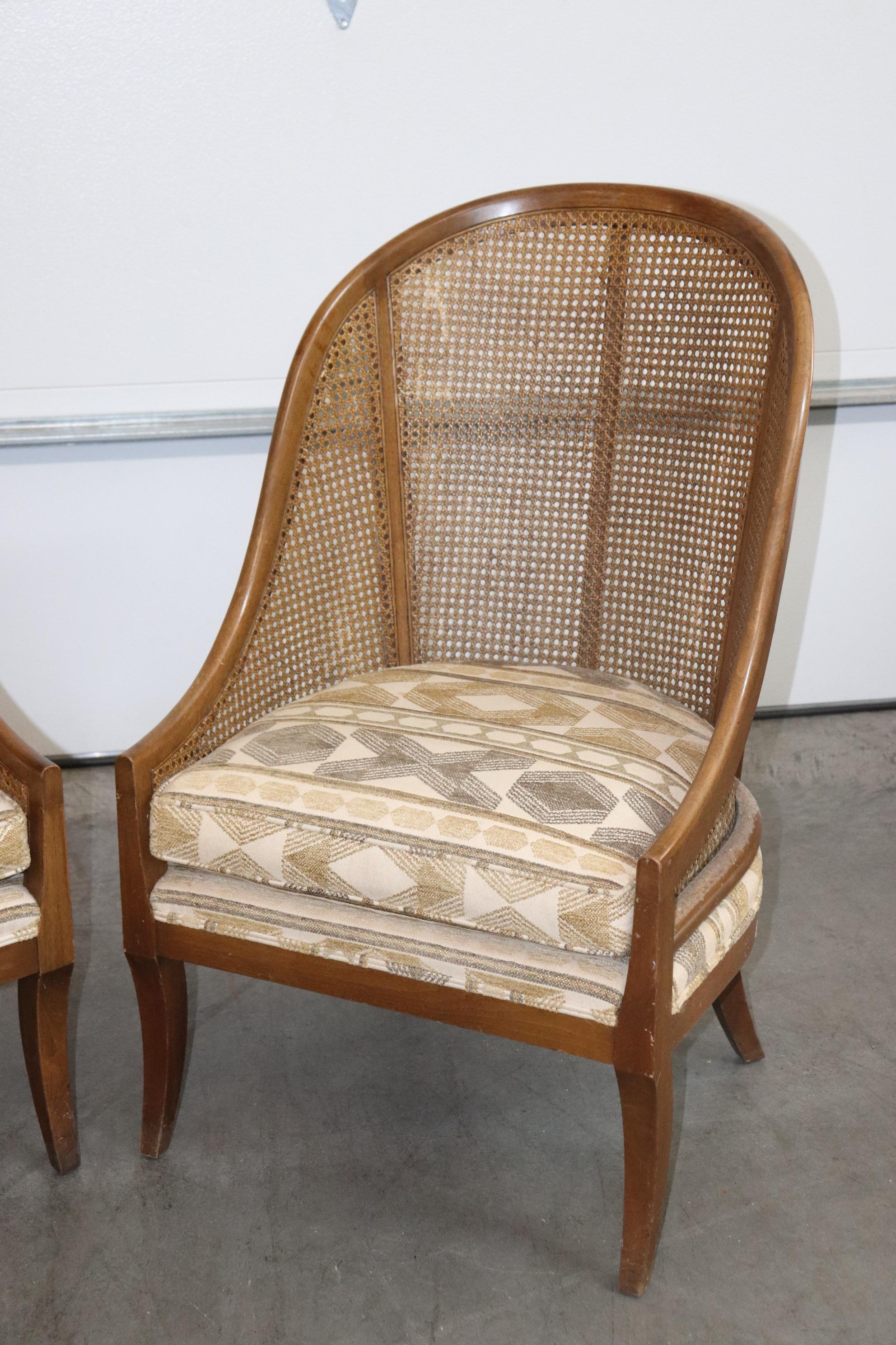 Regency Revival Pair of Large Scale English Regency Cane Back Tub Style Bergere Chairs